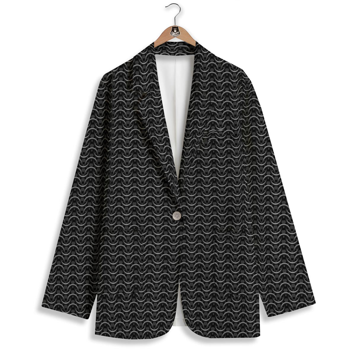 Chainmail Black Print Pattern Women's Blazer-grizzshop