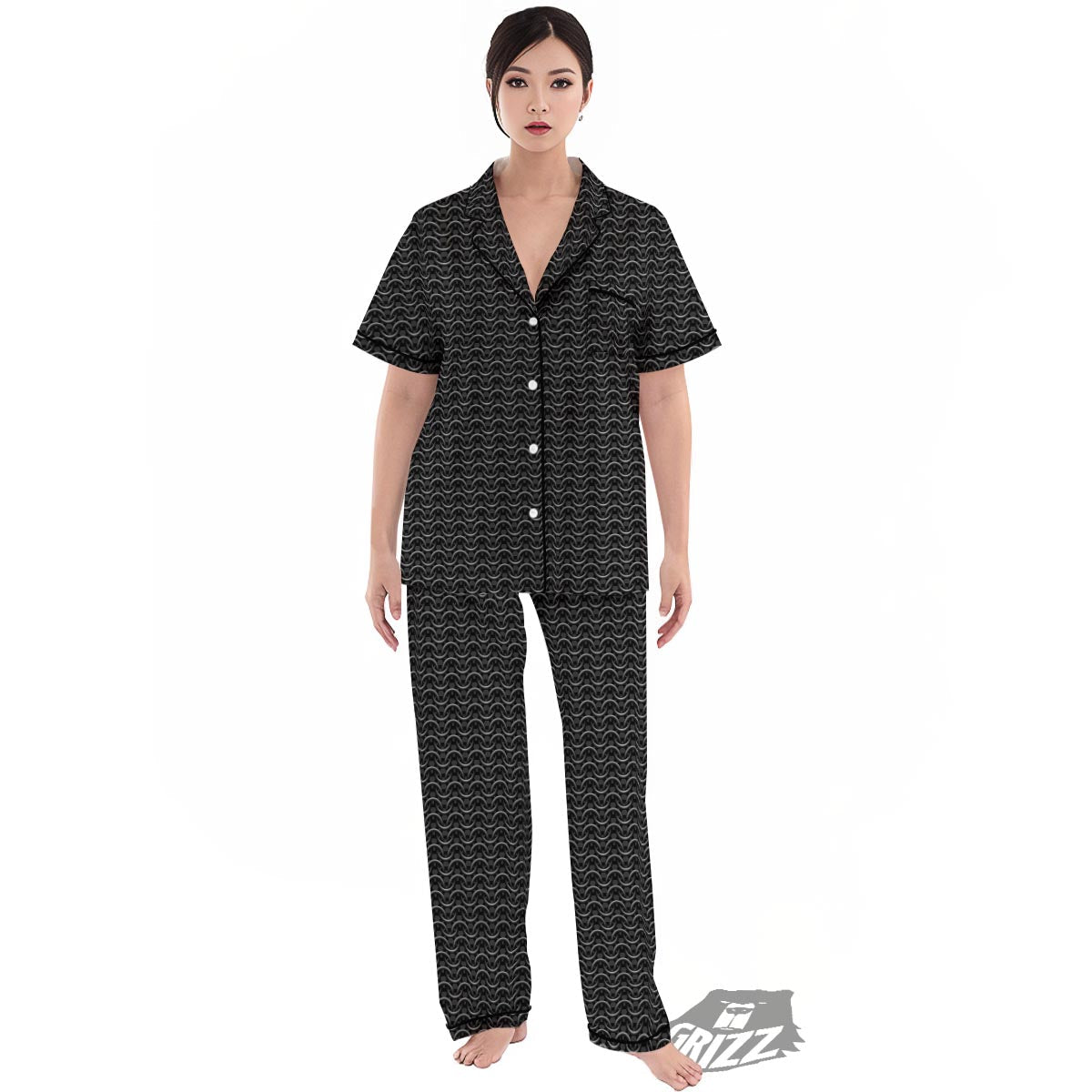 Chainmail Black Print Pattern Women's Pajamas Set-grizzshop