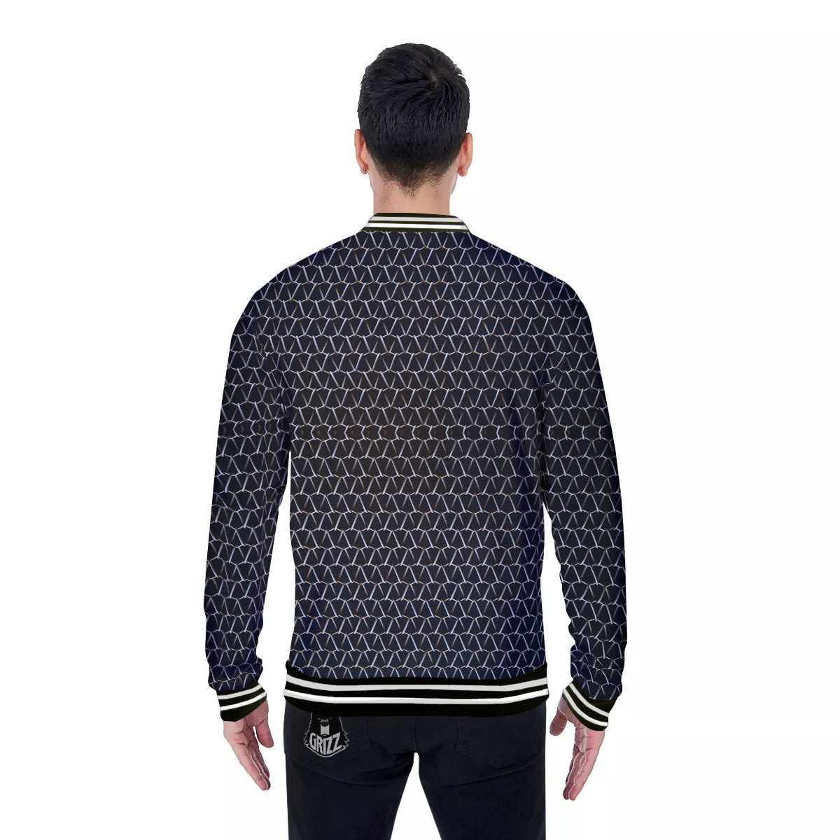 Chainmail Metal Print Pattern Baseball Jacket-grizzshop