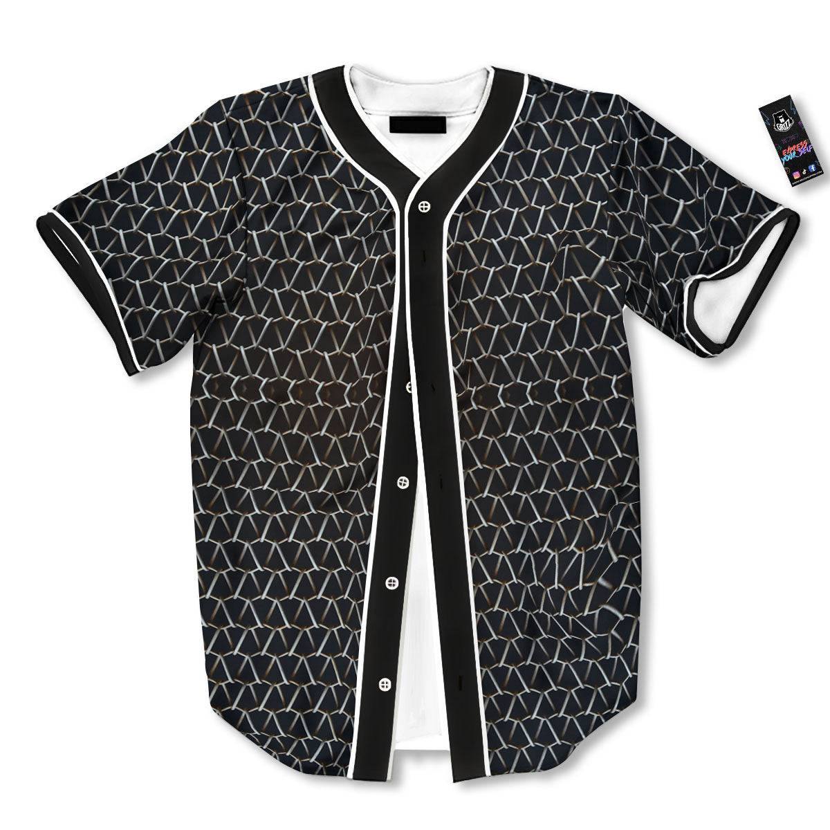 Chainmail Metal Print Pattern Baseball Jersey-grizzshop
