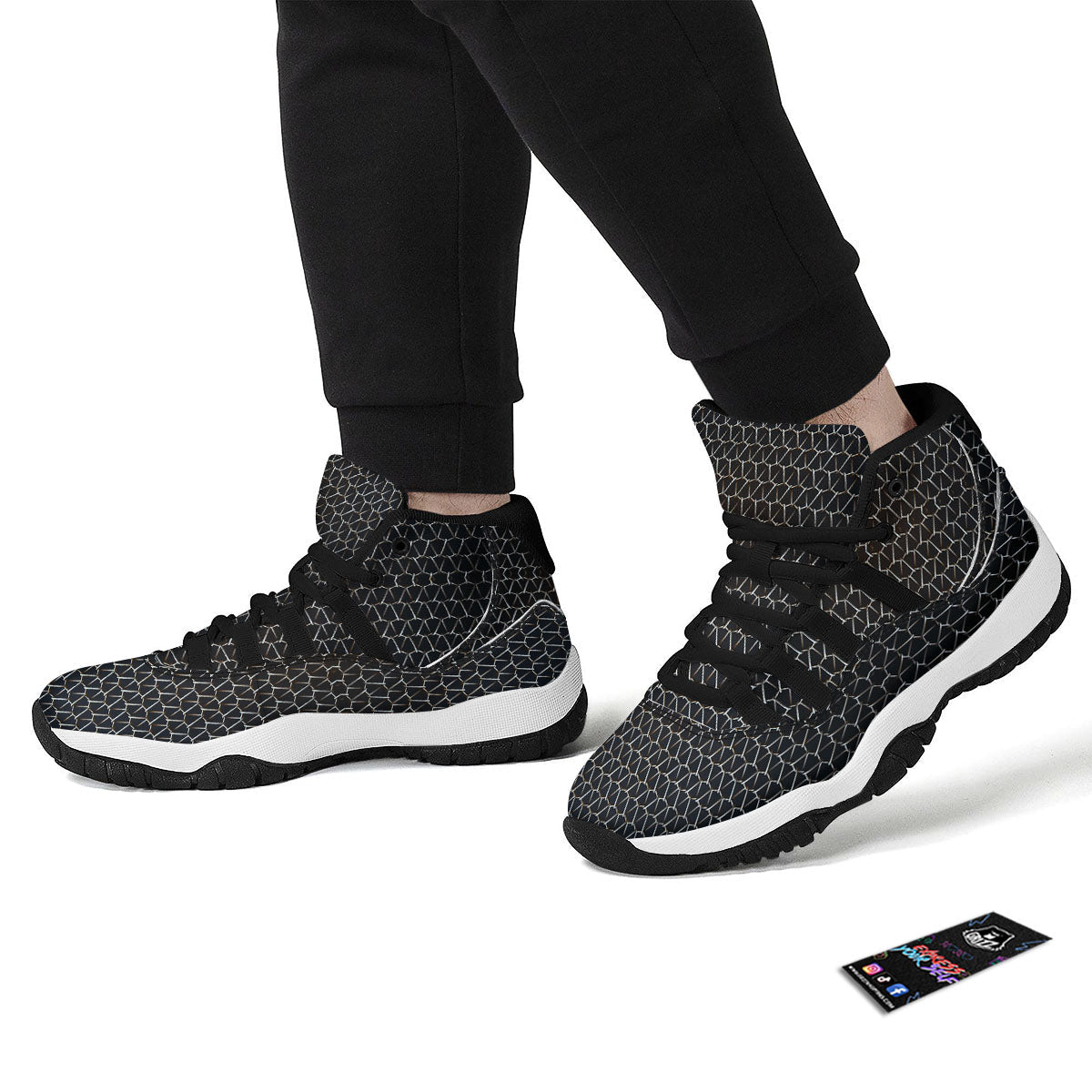 Chainmail Metal Print Pattern Black Bball Shoes-grizzshop