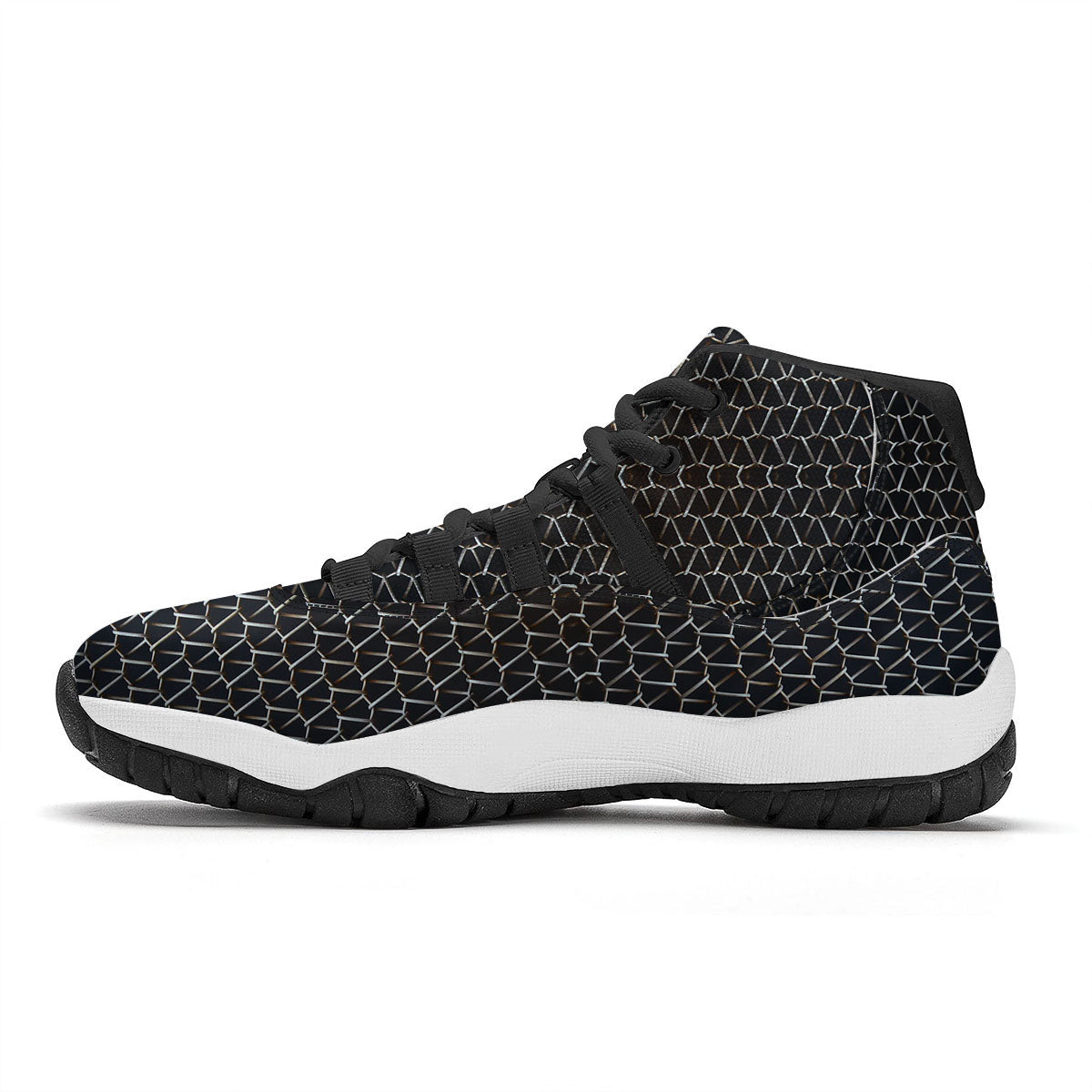 Chainmail Metal Print Pattern Black Bball Shoes-grizzshop