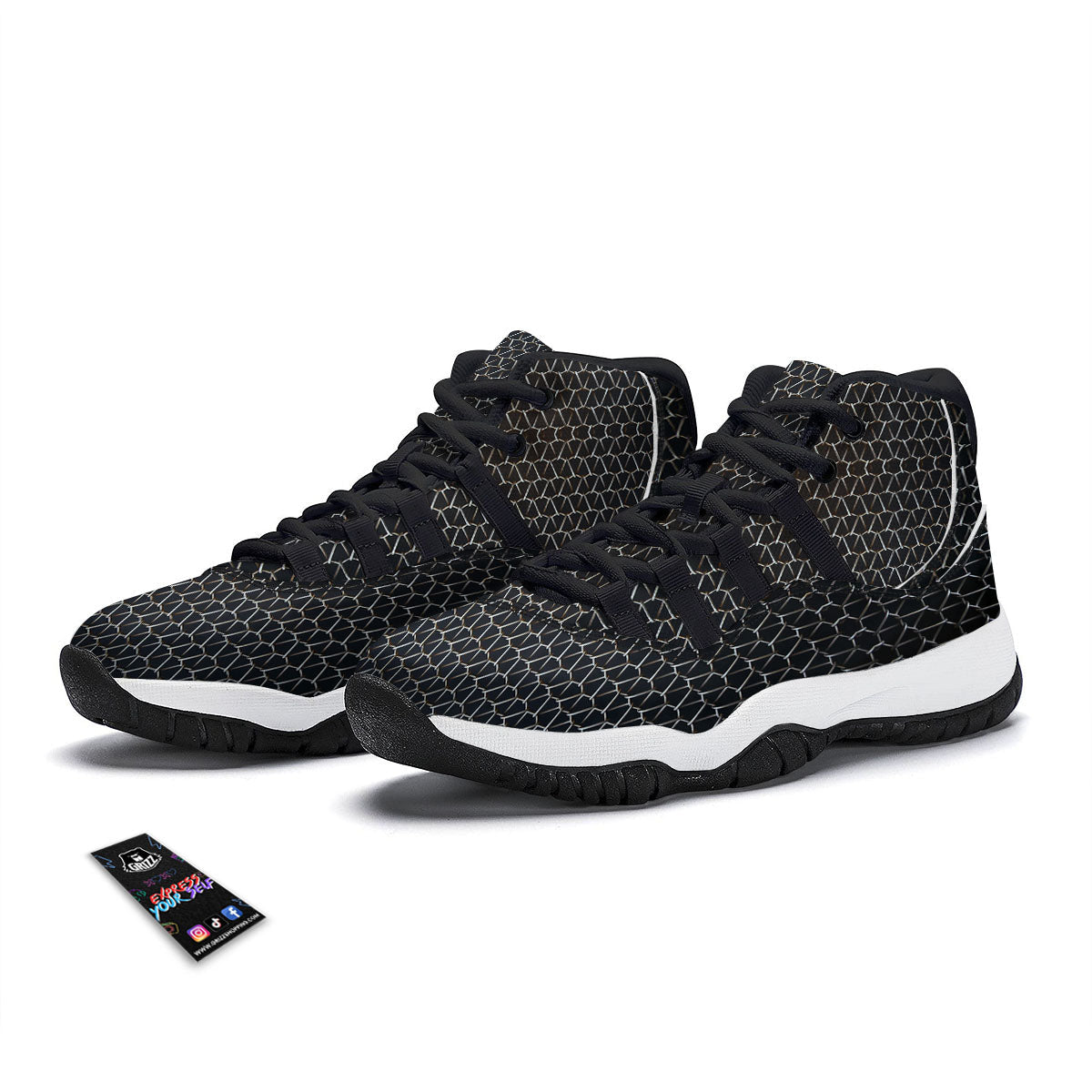 Chainmail Metal Print Pattern Black Bball Shoes-grizzshop