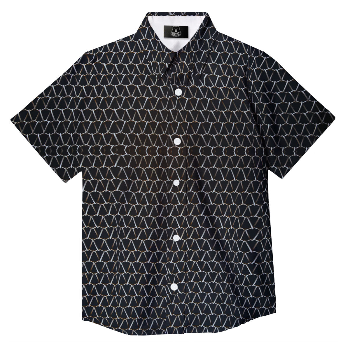 Chainmail Metal Print Pattern Button Up Shirt-grizzshop