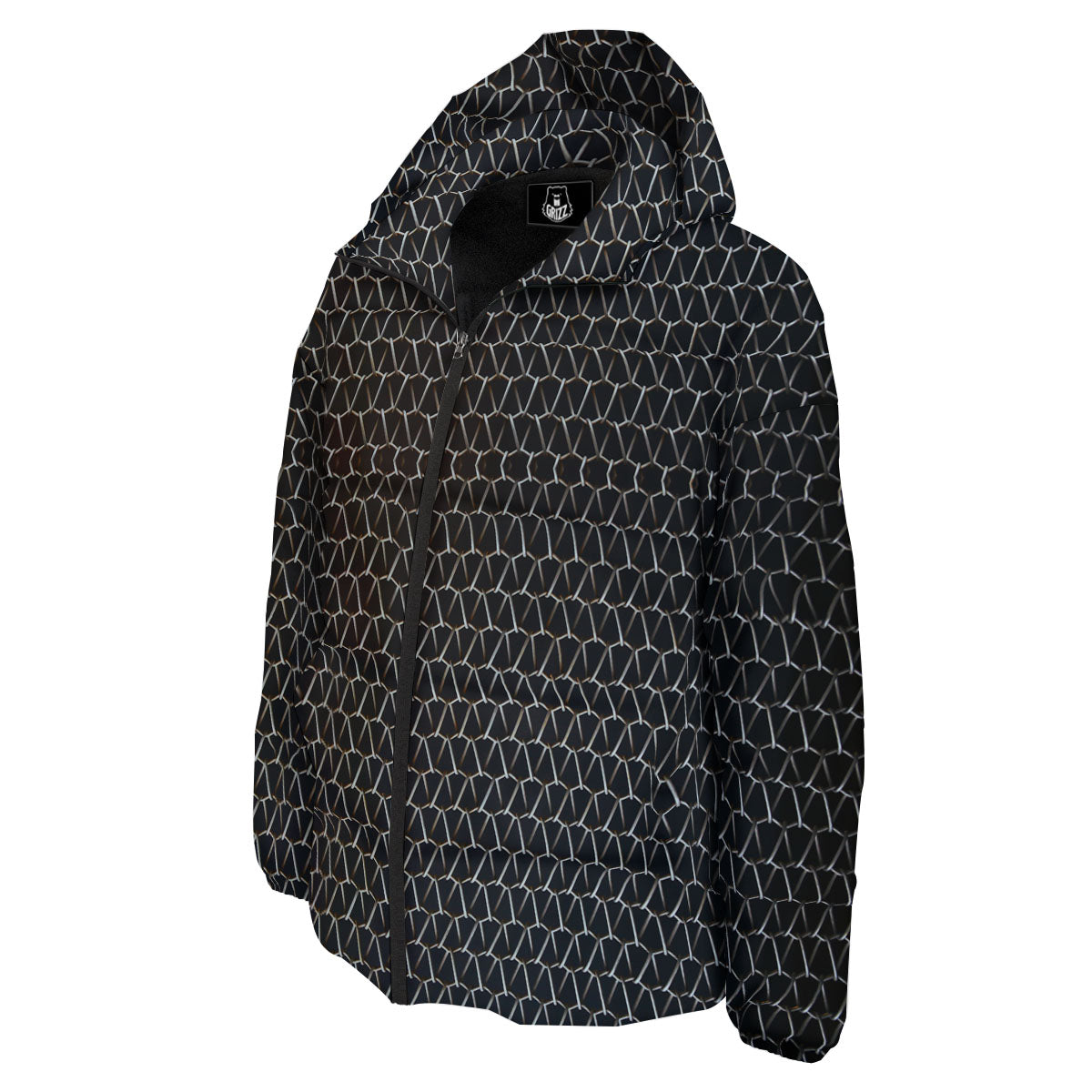 Chainmail Metal Print Pattern Down Jacket-grizzshop