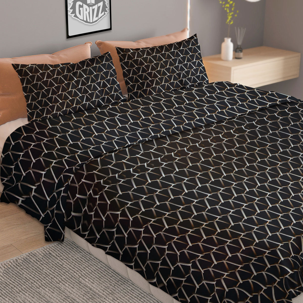 Chainmail Metal Print Pattern Duvet Cover Bedding Set