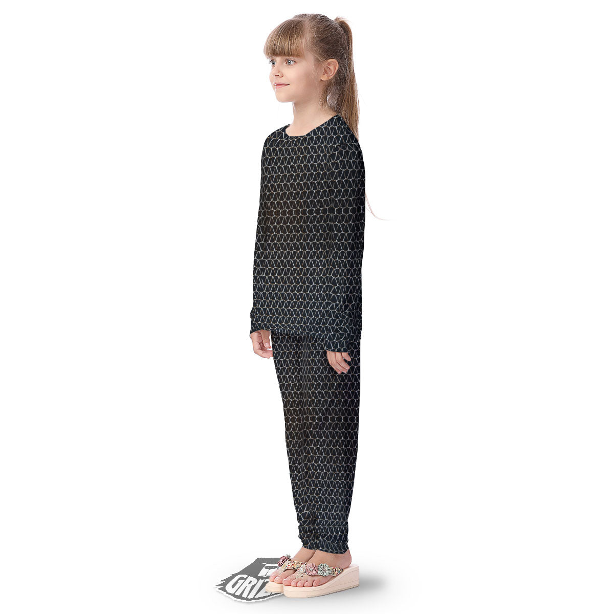 Chainmail Metal Print Pattern Kid's Pajamas-grizzshop