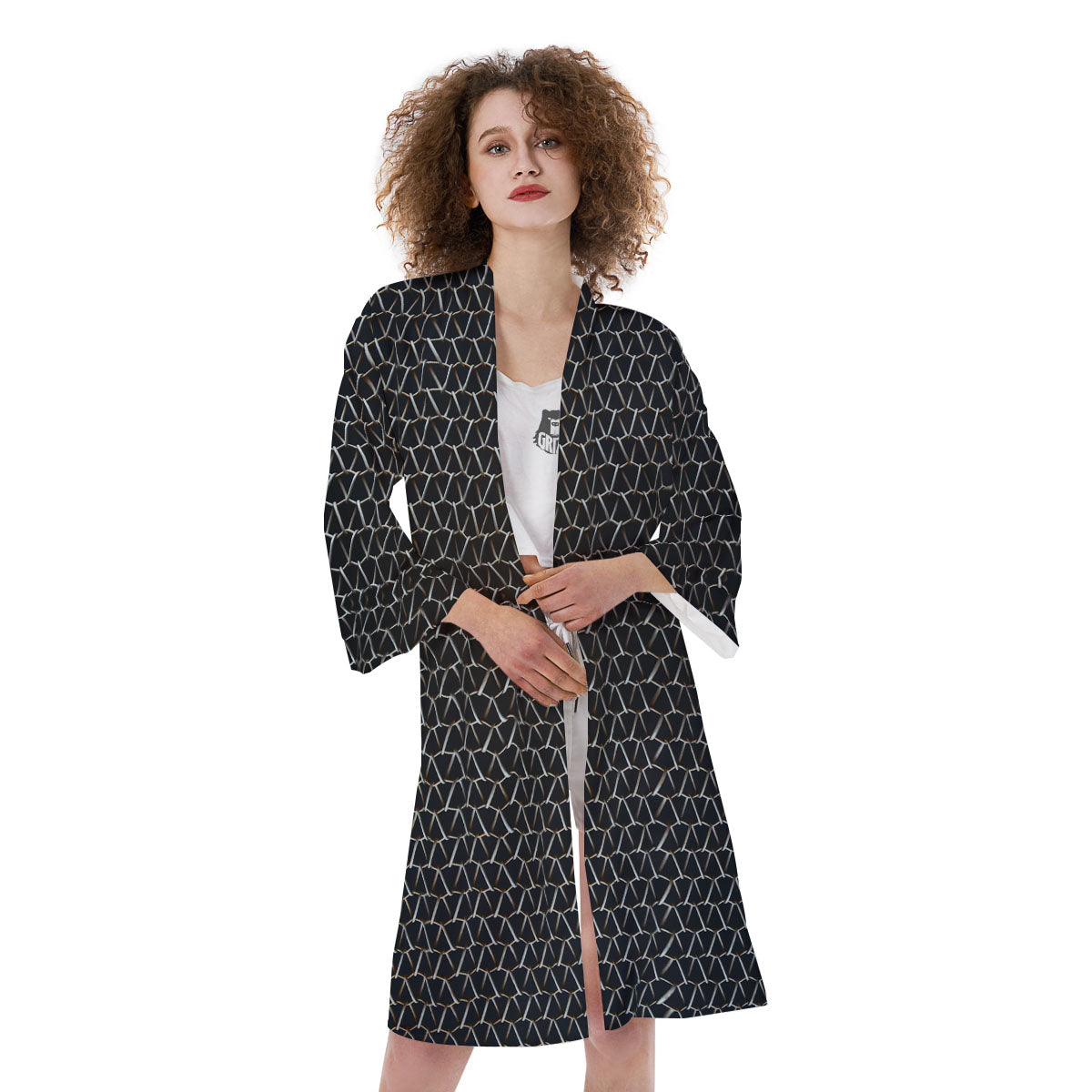 Chainmail Metal Print Pattern Kimono-grizzshop