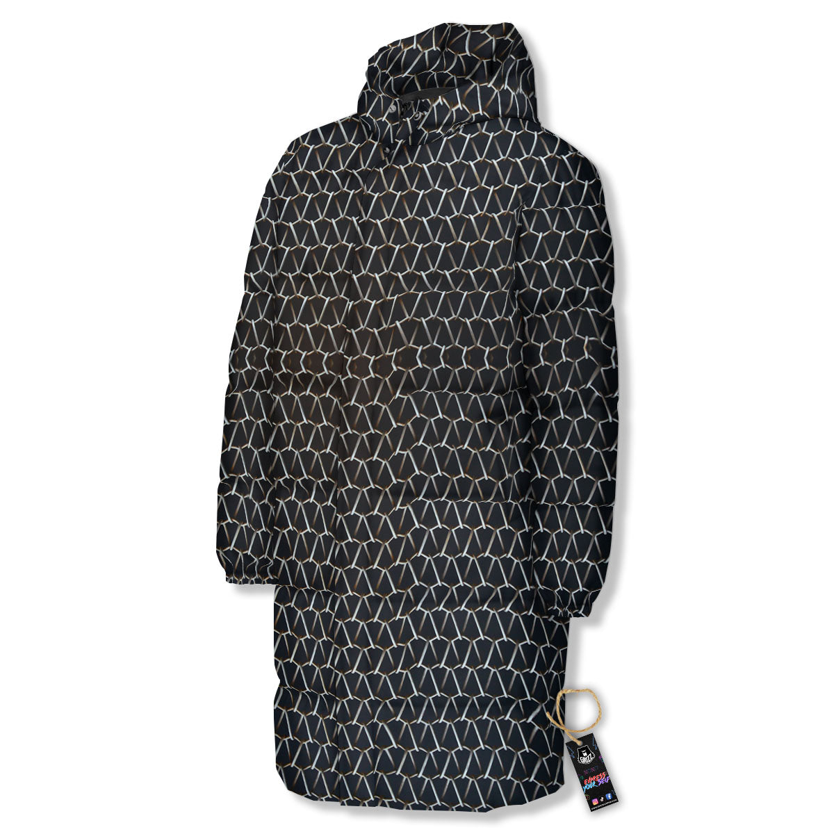 Chainmail Metal Print Pattern Long Down Jacket-grizzshop