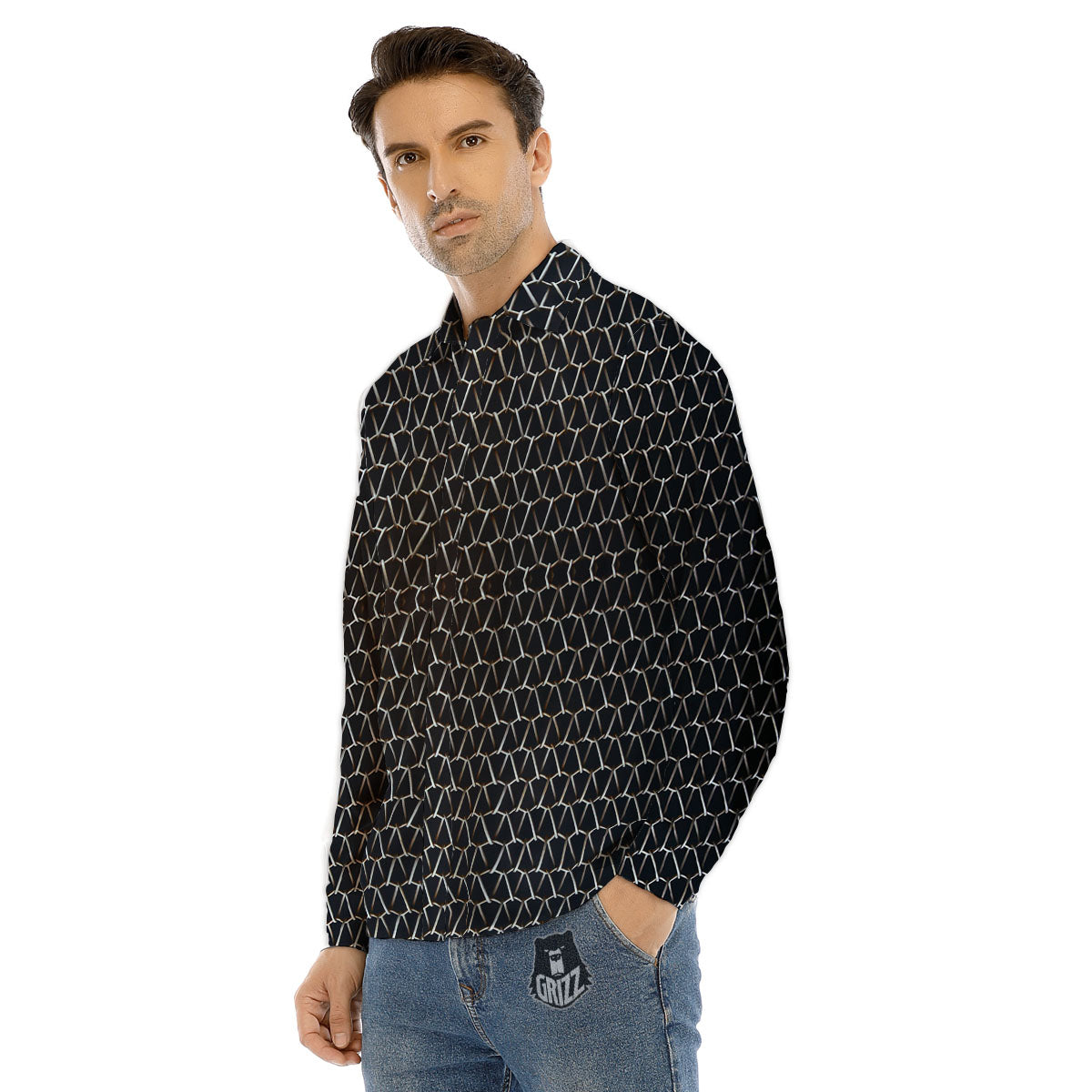 Chainmail Metal Print Pattern Men's Dress Shirts-grizzshop