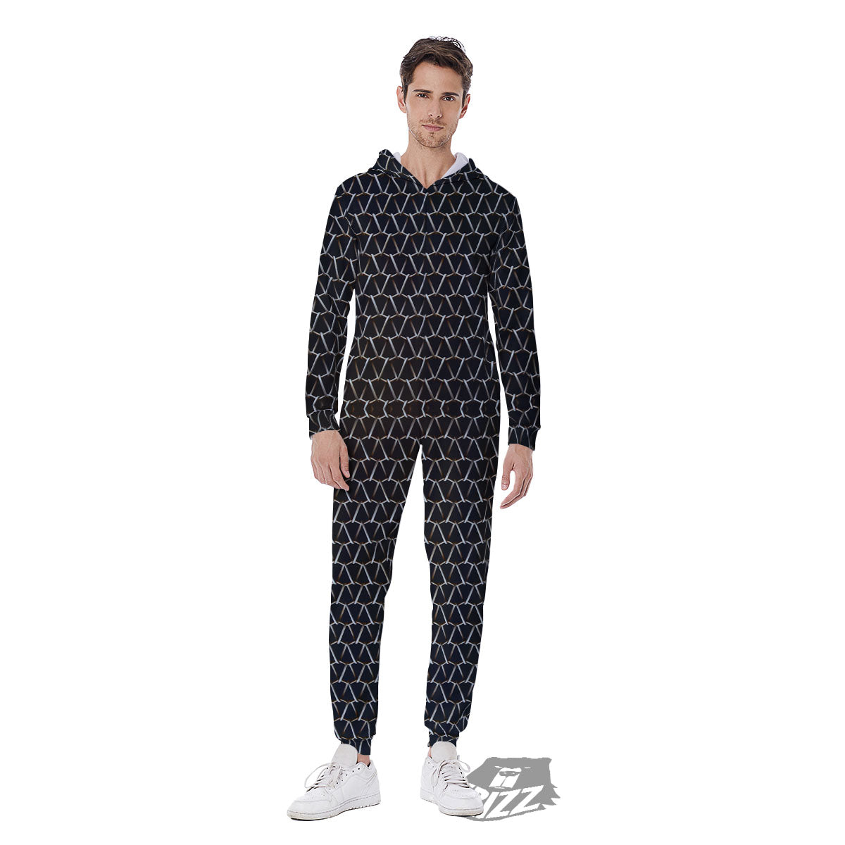 Chainmail Metal Print Pattern Men's Jumpsuit-grizzshop