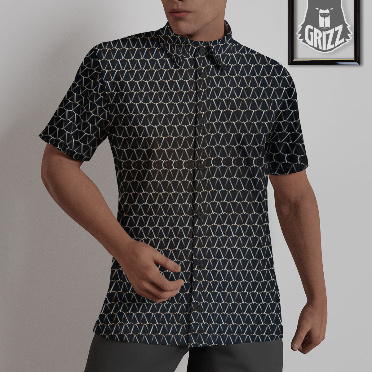 Chainmail Metal Print Pattern Untucked Shirts-grizzshop