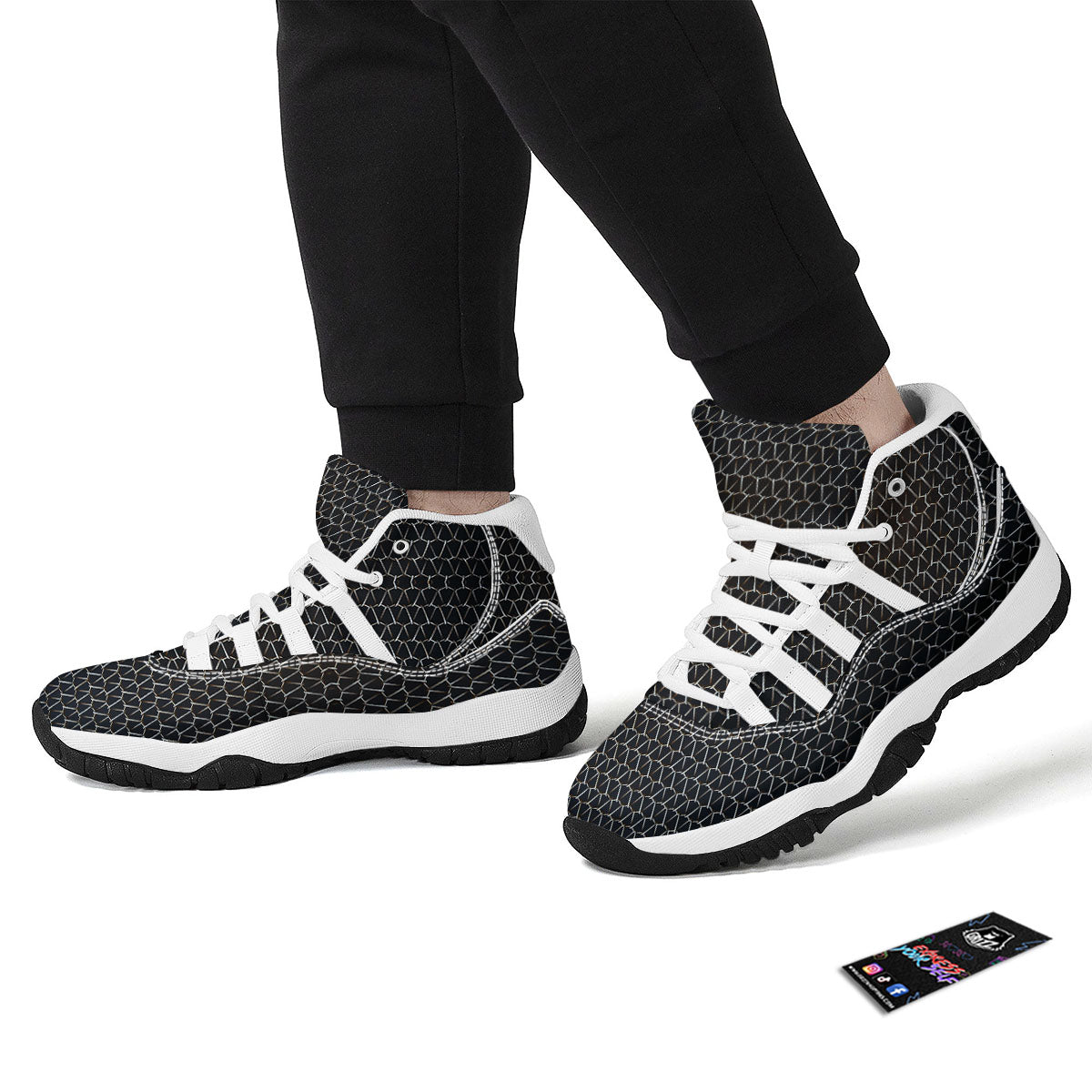 Chainmail Metal Print Pattern White Bball Shoes-grizzshop