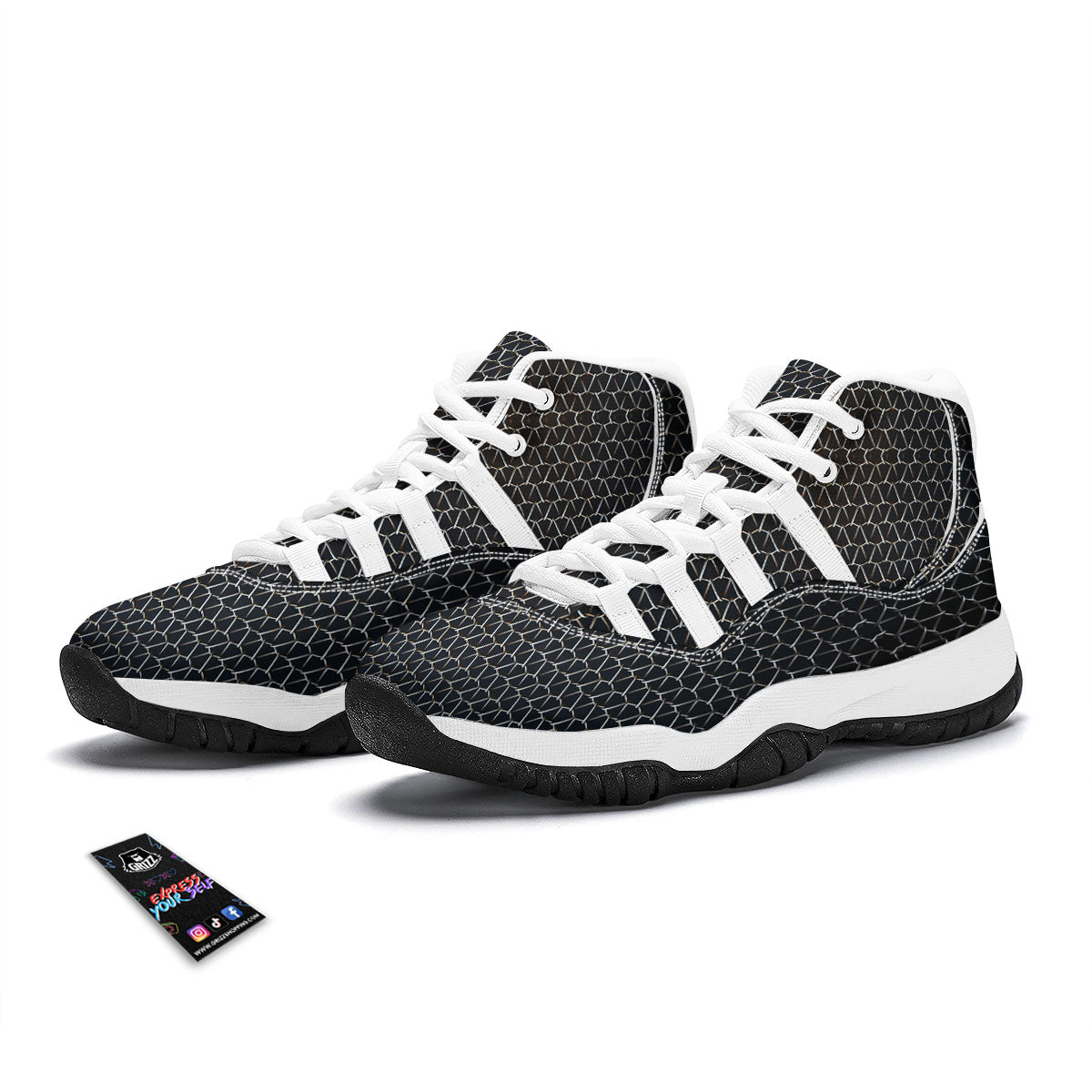 Chainmail Metal Print Pattern White Bball Shoes-grizzshop