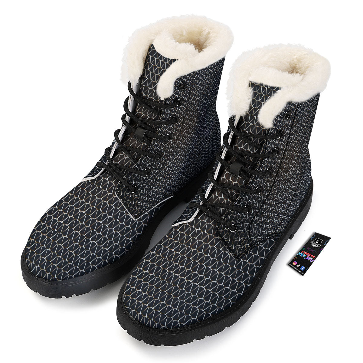 Chainmail Metal Print Pattern Winter Boots-grizzshop