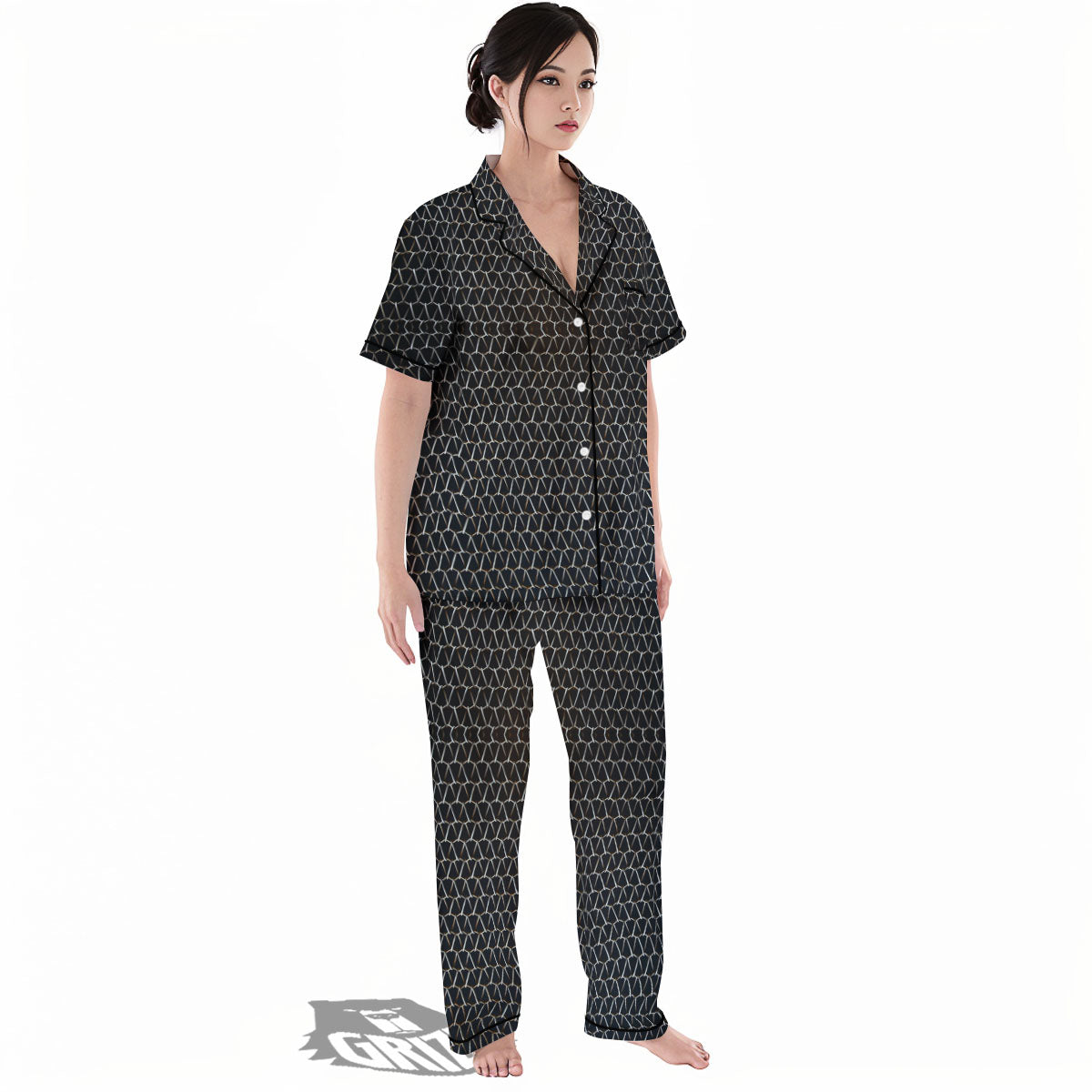 Chainmail Metal Print Pattern Women's Pajamas Set-grizzshop