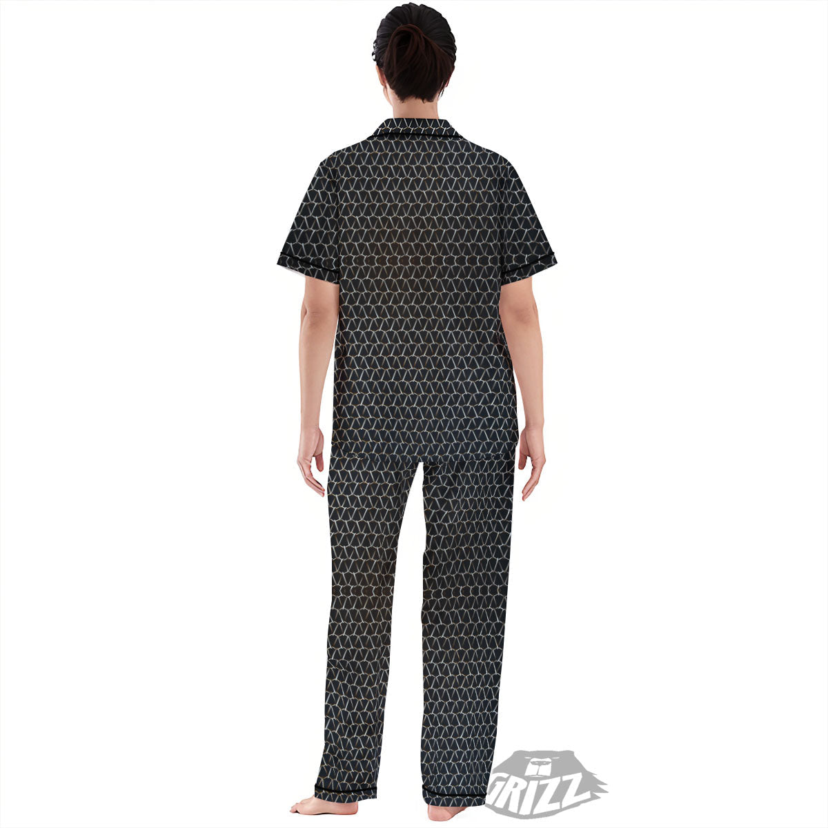 Chainmail Metal Print Pattern Women's Pajamas Set-grizzshop