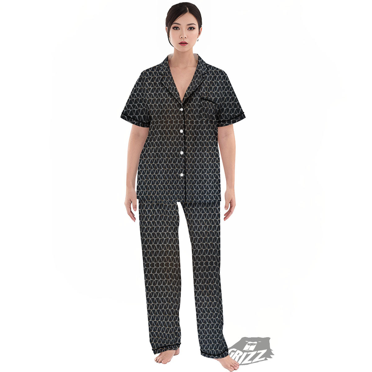 Chainmail Metal Print Pattern Women's Pajamas Set-grizzshop