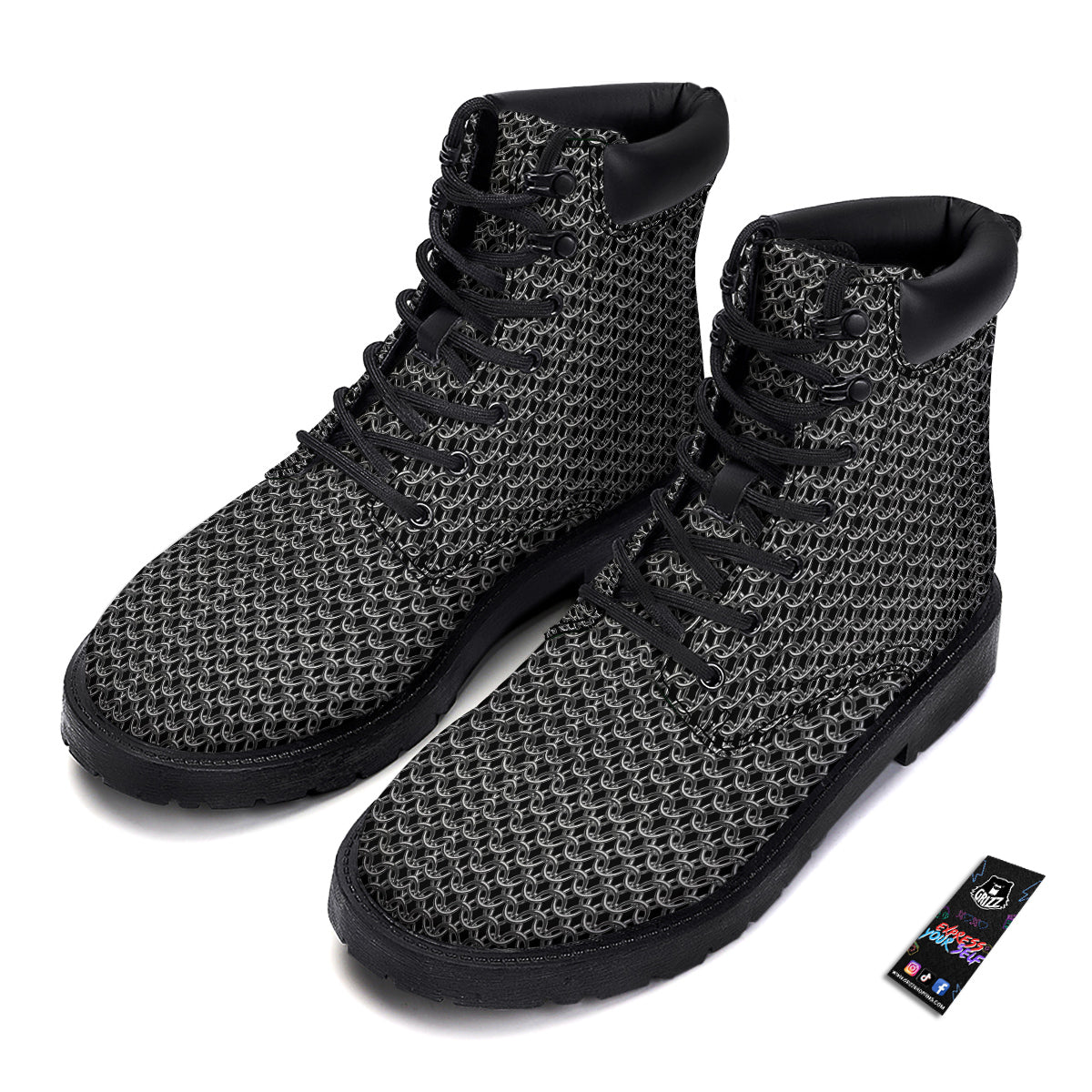Chainmail Ring Print Boots-grizzshop