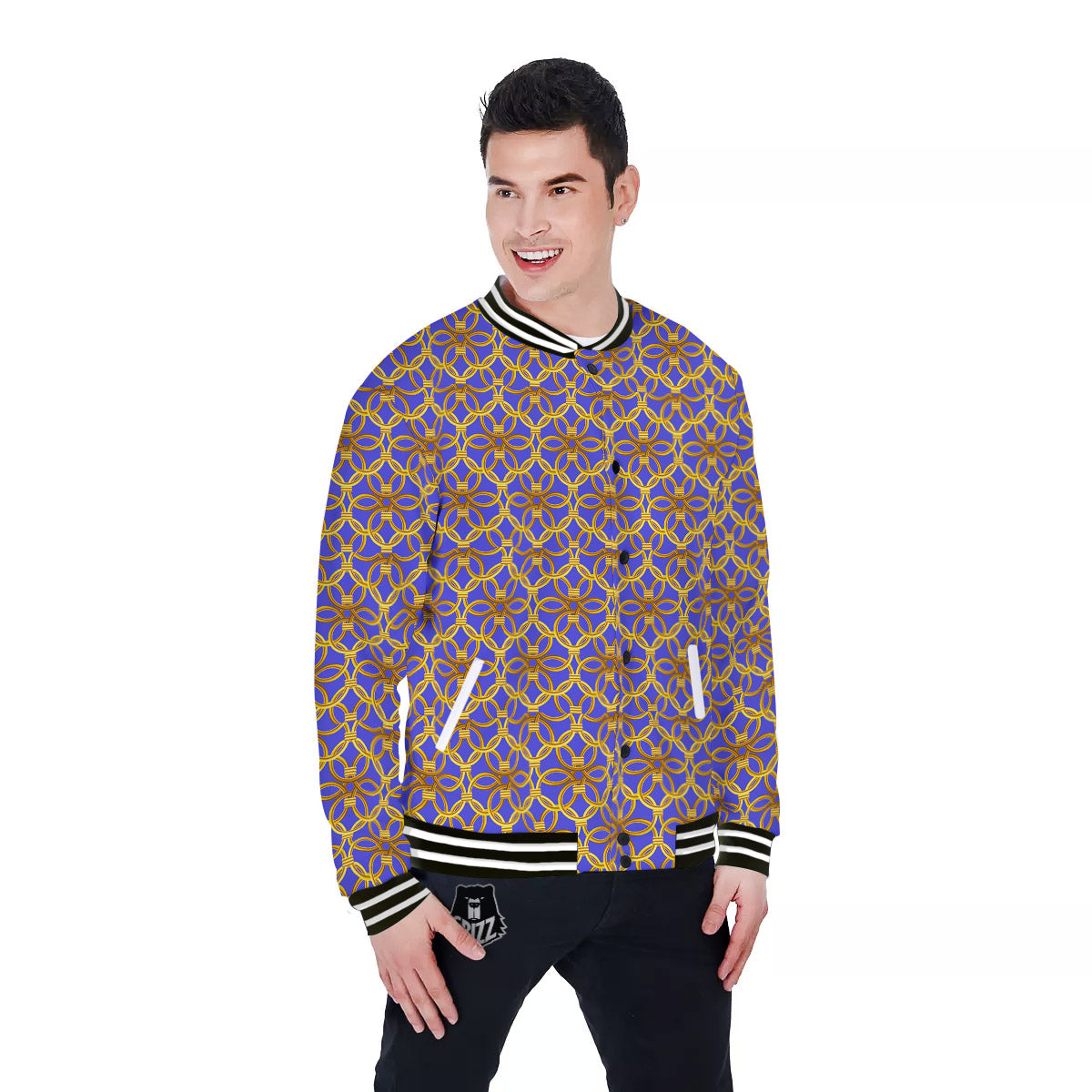 Chainmail Ring Print Pattern Baseball Jacket-grizzshop