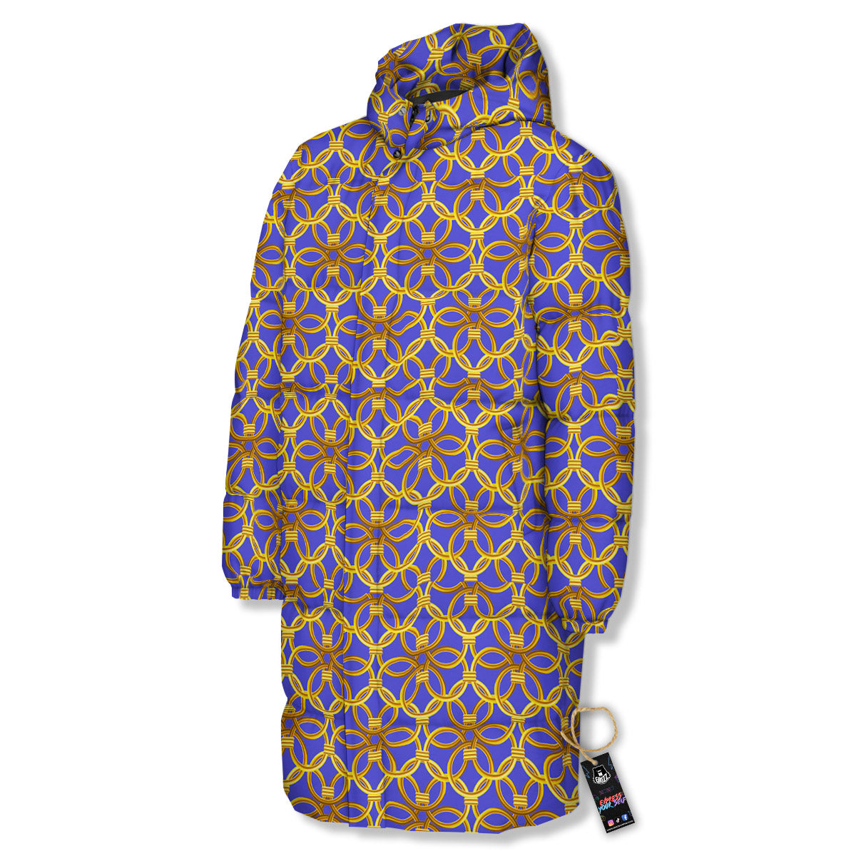 Chainmail Ring Print Pattern Long Down Jacket-grizzshop