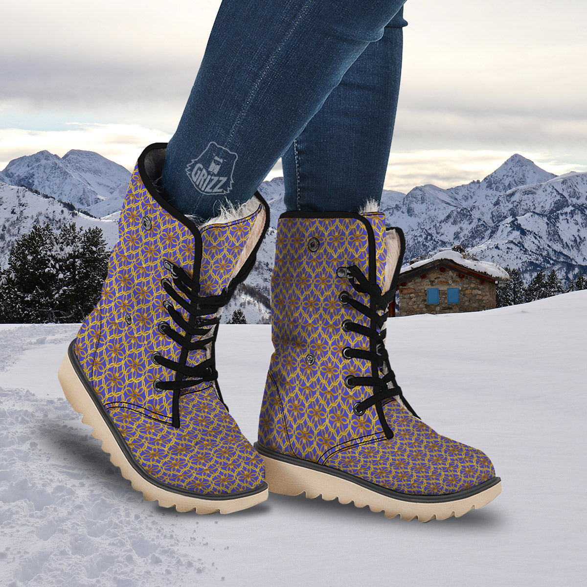 Chainmail Ring Print Pattern Snow Boots-grizzshop