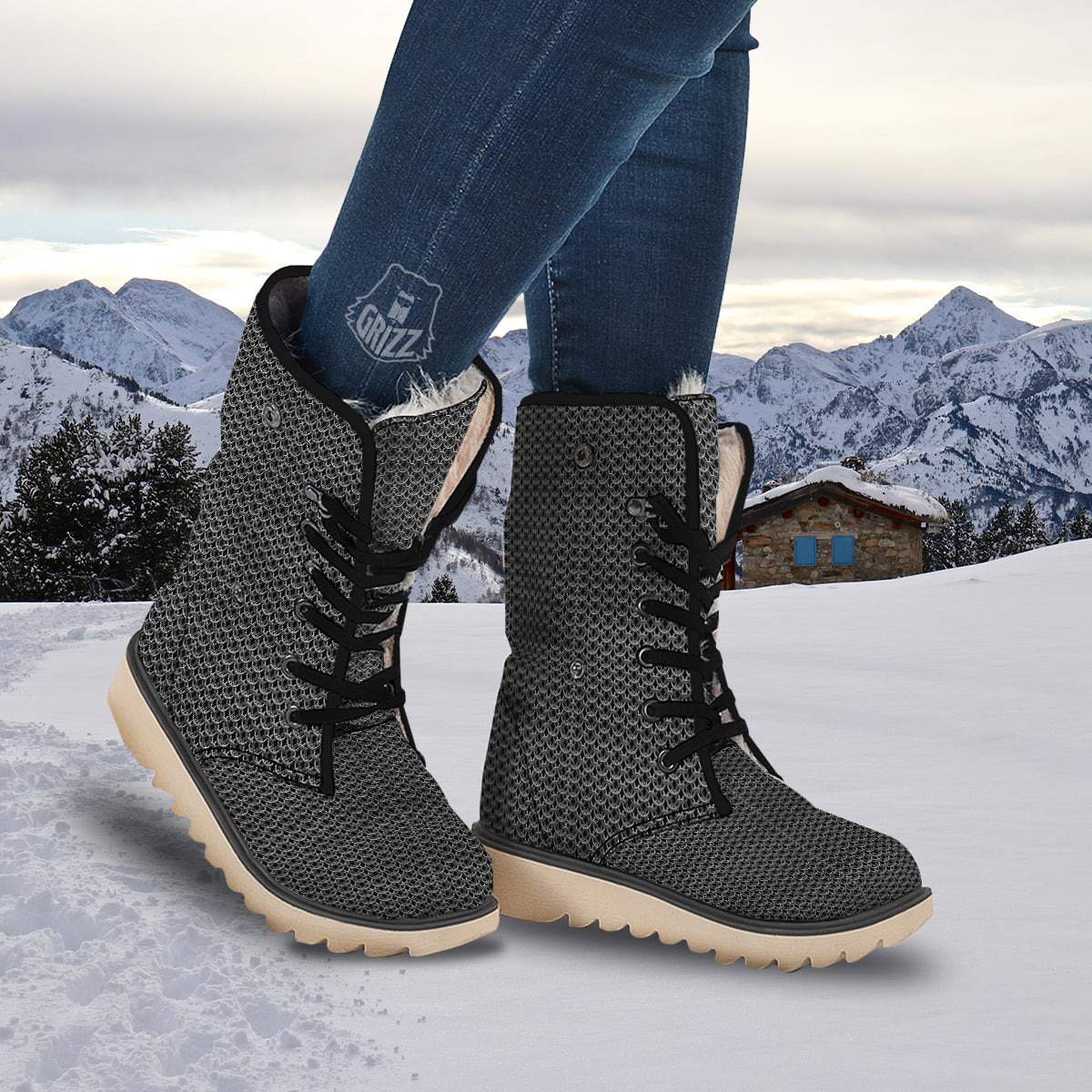 Chainmail Ring Print Snow Boots-grizzshop
