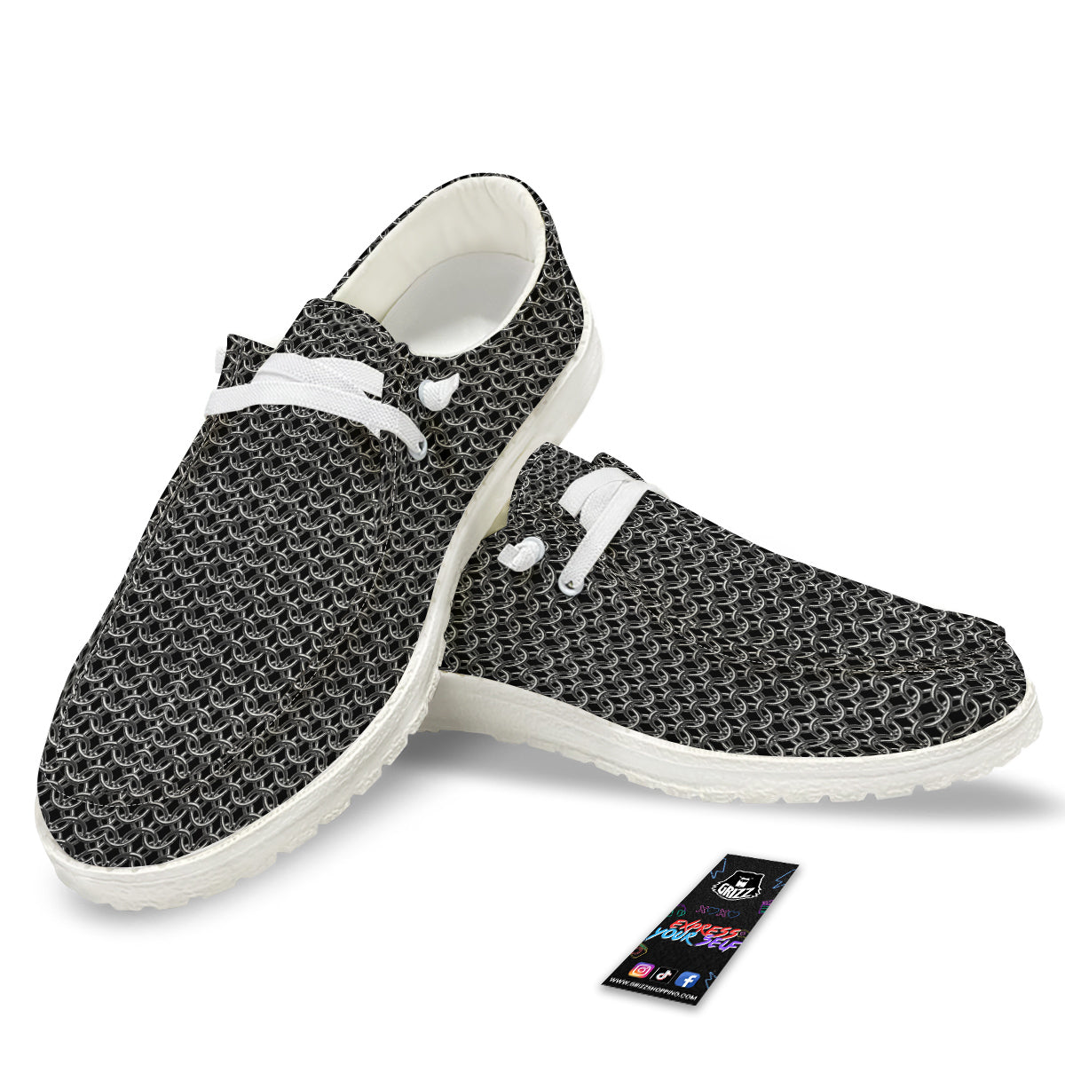 Chainmail Ring Print White Loafers-grizzshop