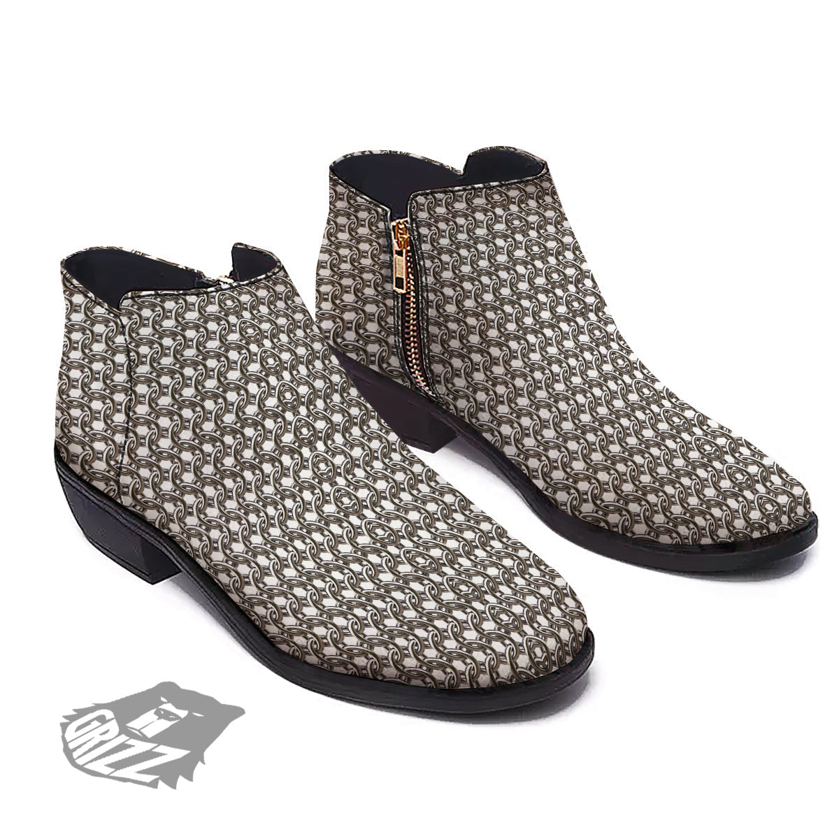 Chainmail Texture Print Ankle Boots-grizzshop