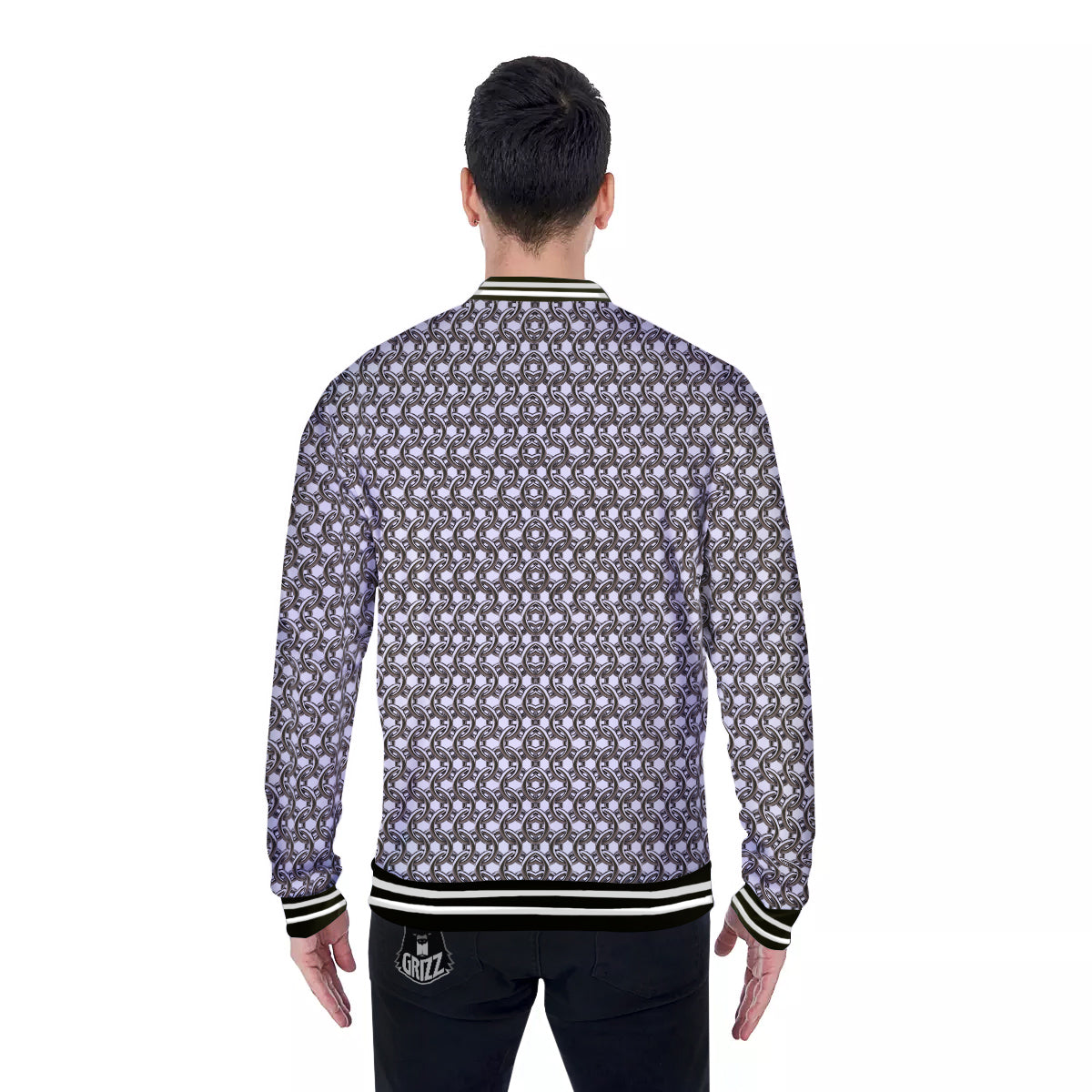 Chainmail Texture Print Baseball Jacket-grizzshop