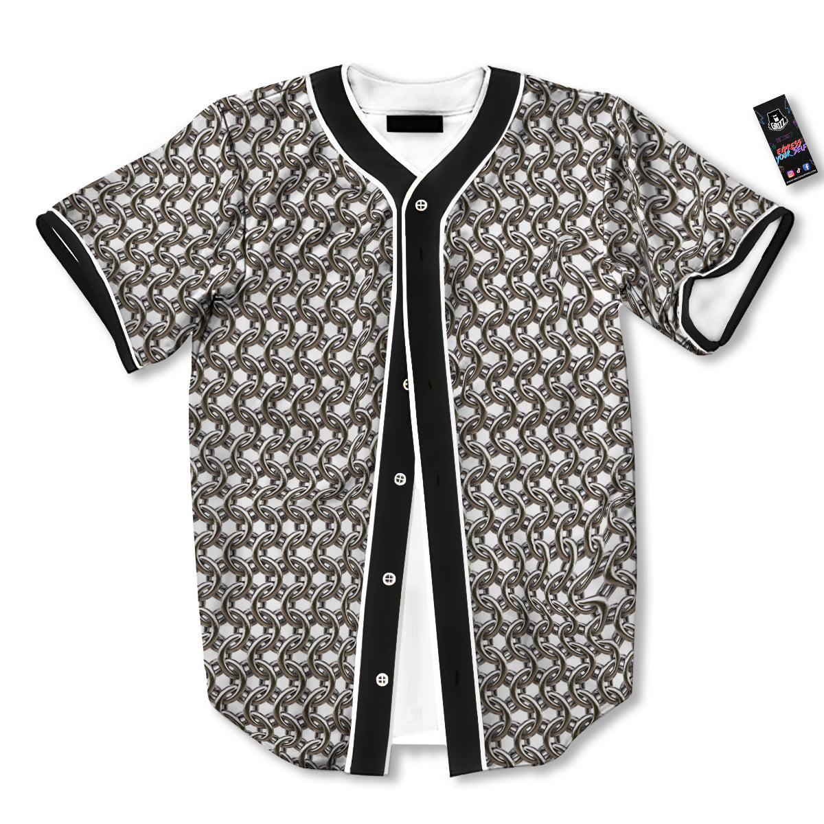 Chainmail Texture Print Baseball Jersey-grizzshop