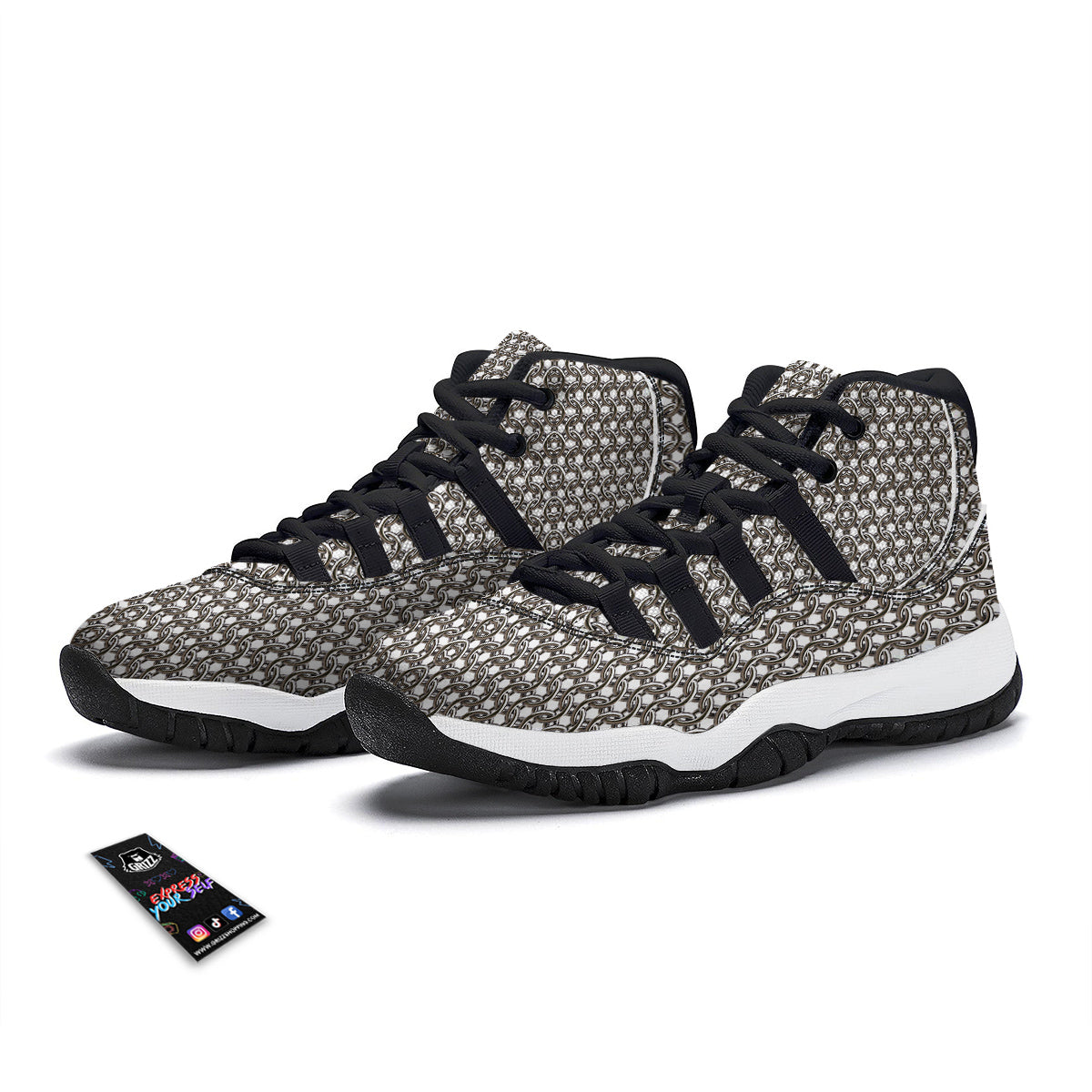 Chainmail Texture Print Black Bball Shoes-grizzshop