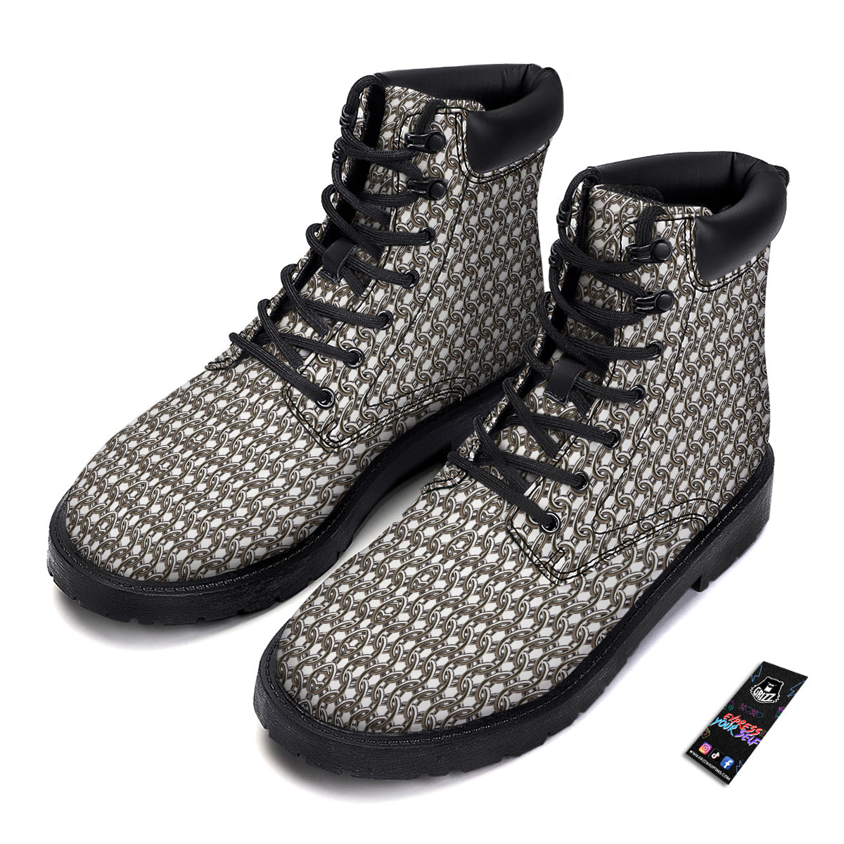 Chainmail Texture Print Boots-grizzshop