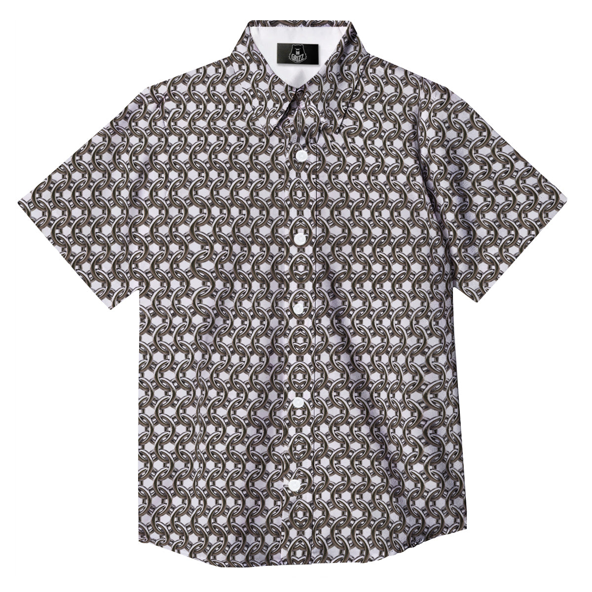 Chainmail Texture Print Button Up Shirt-grizzshop