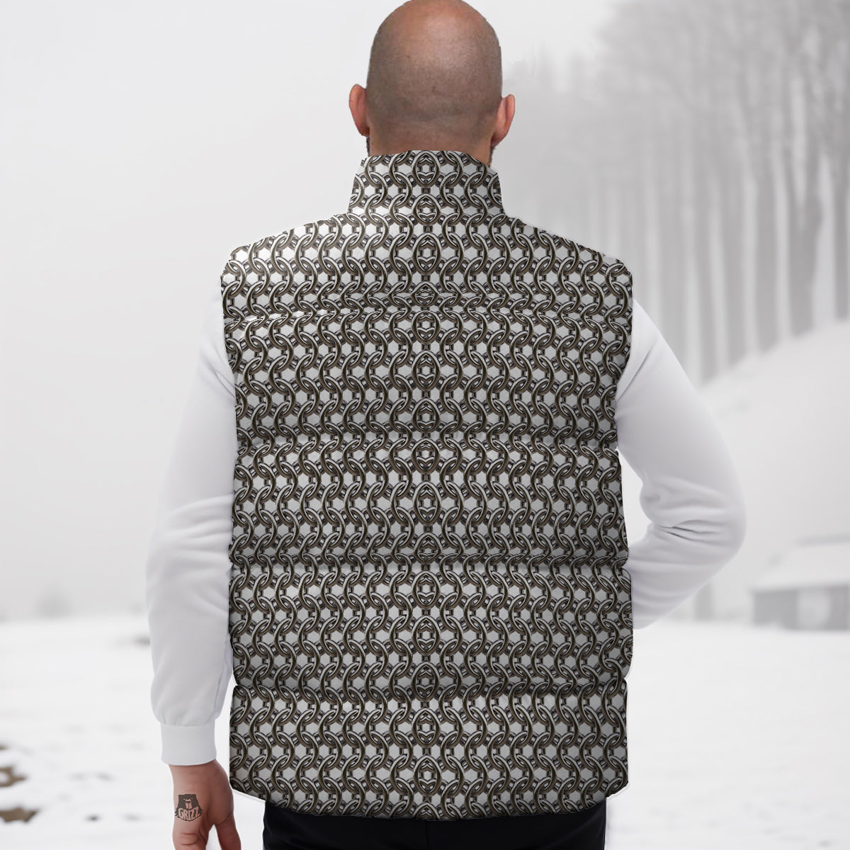 Chainmail Texture Print Down Vest