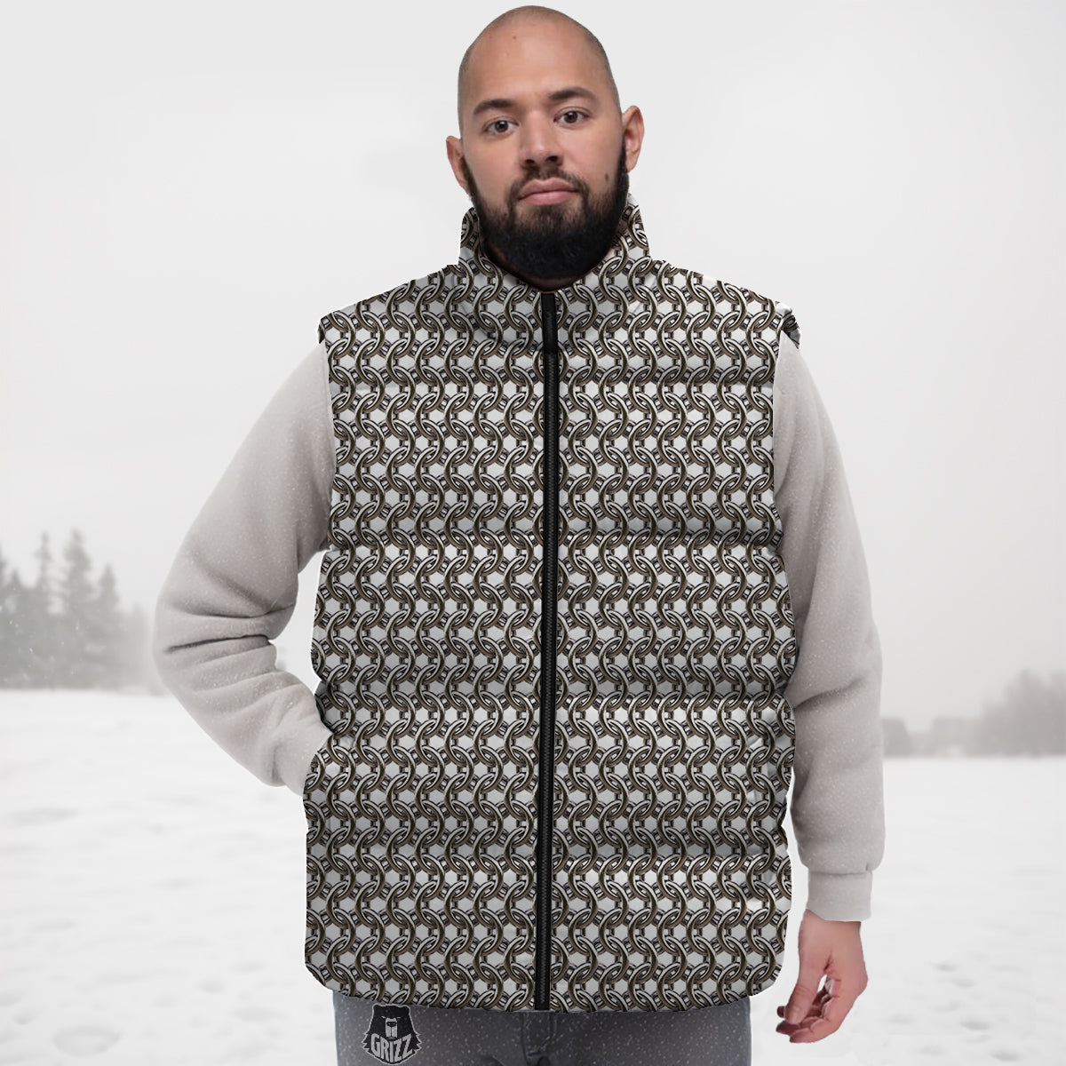 Chainmail Texture Print Down Vest