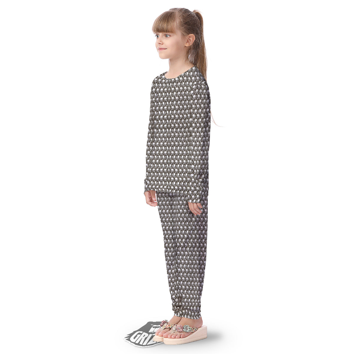 Chainmail Texture Print Kid's Pajamas-grizzshop