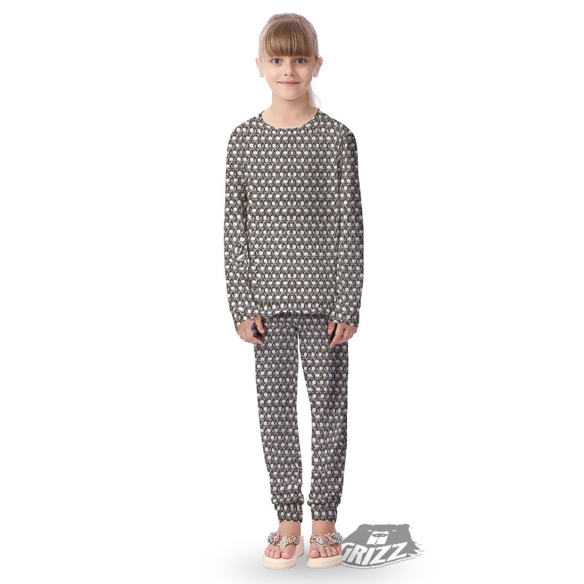 Chainmail Texture Print Kid's Pajamas-grizzshop