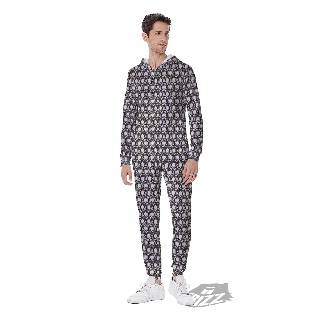 Chainmail Texture Print Men's Jumpsuit-grizzshop