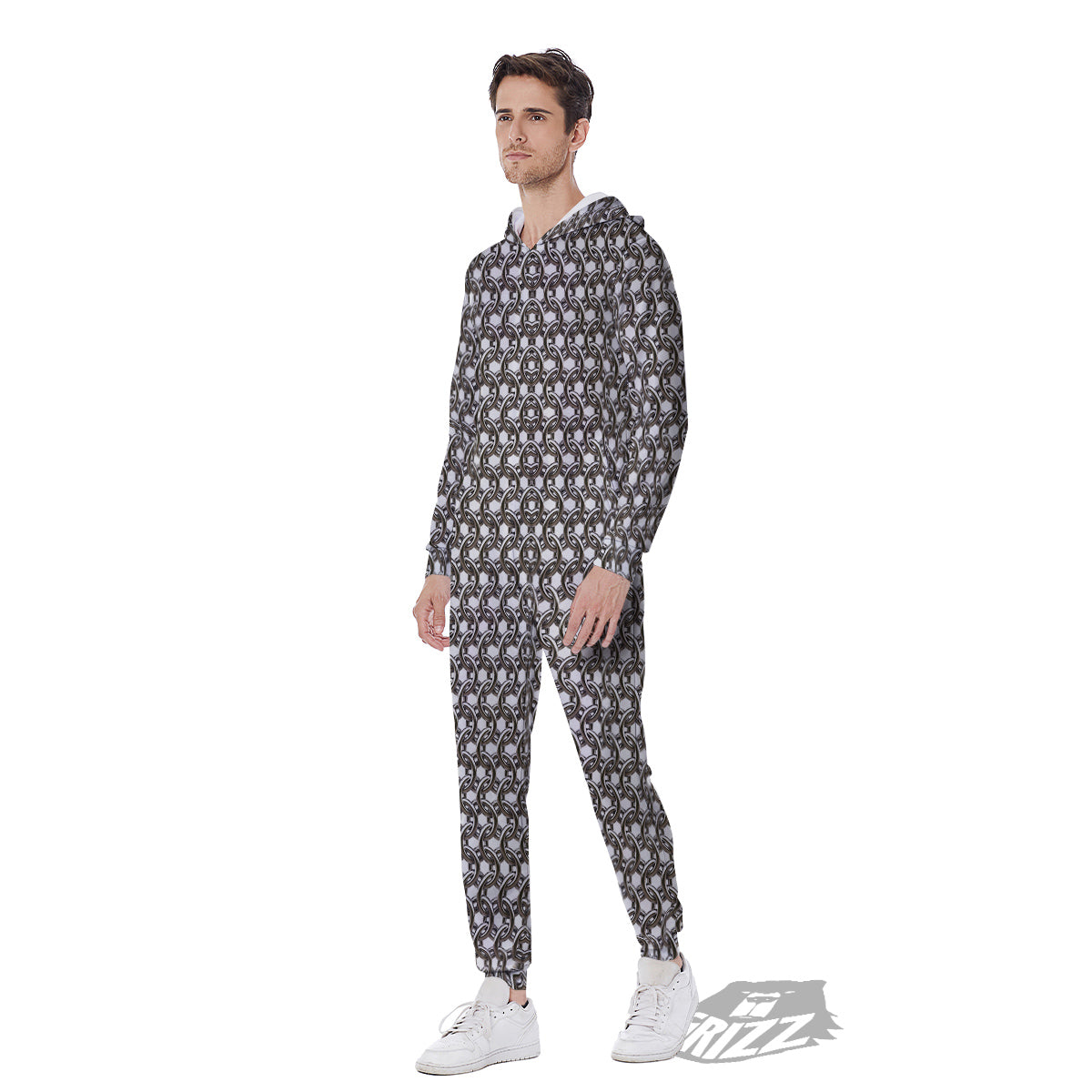 Chainmail Texture Print Men's Jumpsuit-grizzshop
