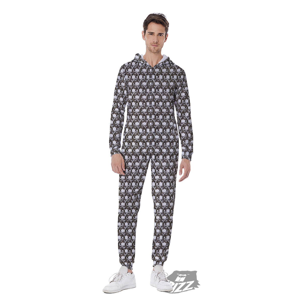 Chainmail Texture Print Men's Jumpsuit-grizzshop