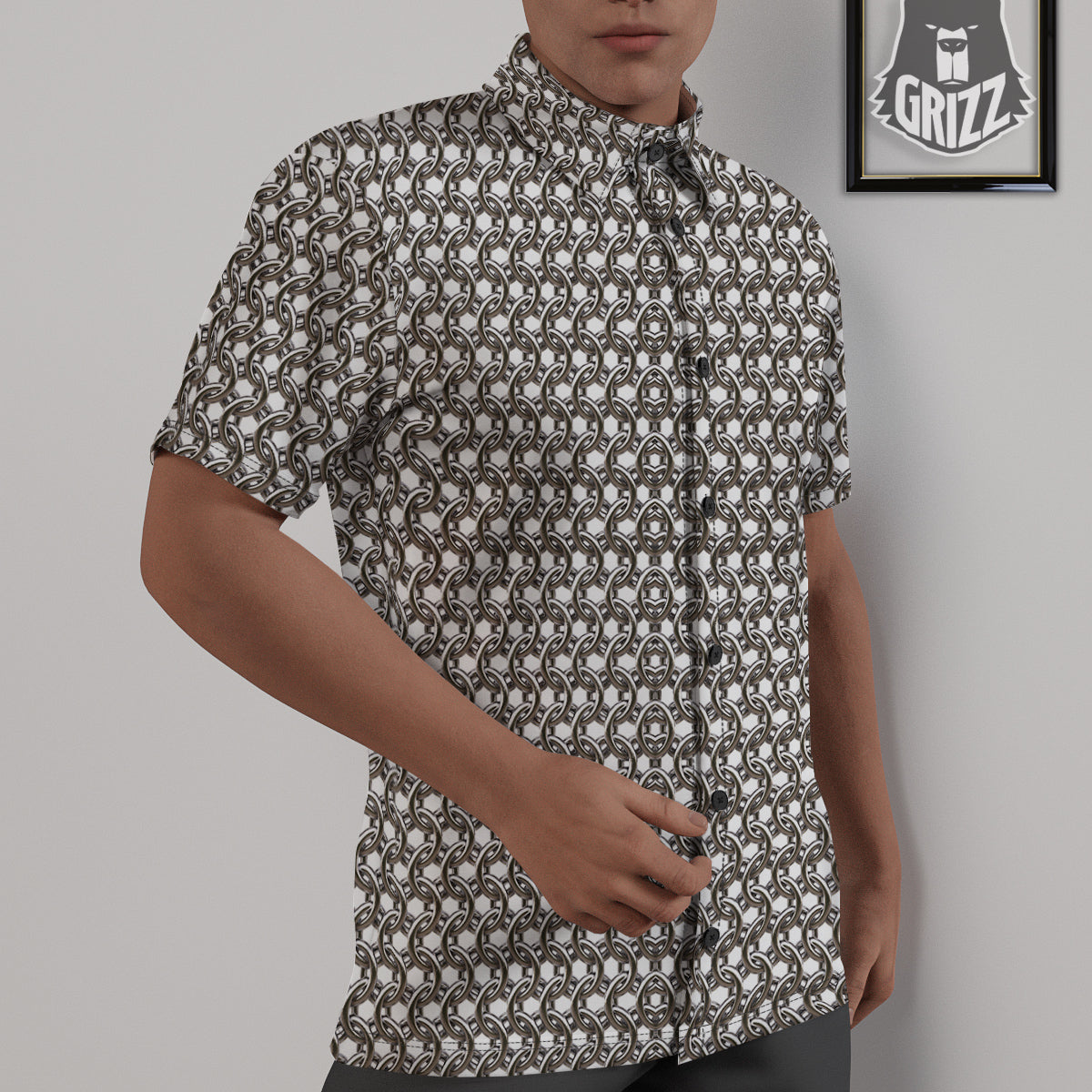 Chainmail Texture Print Untucked Shirts-grizzshop