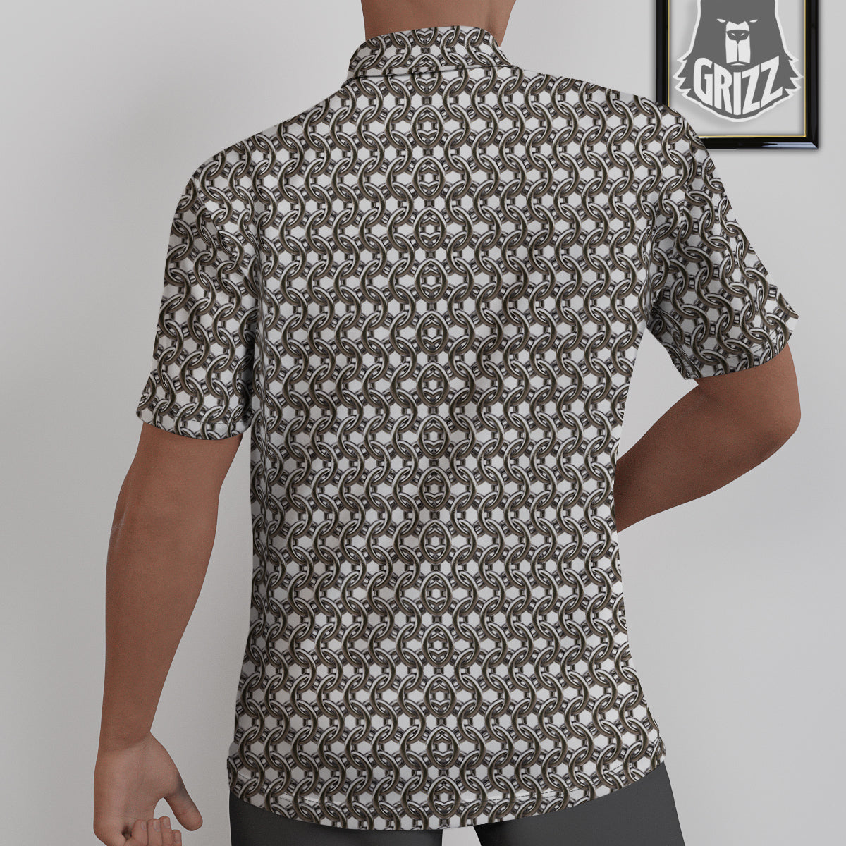 Chainmail Texture Print Untucked Shirts-grizzshop