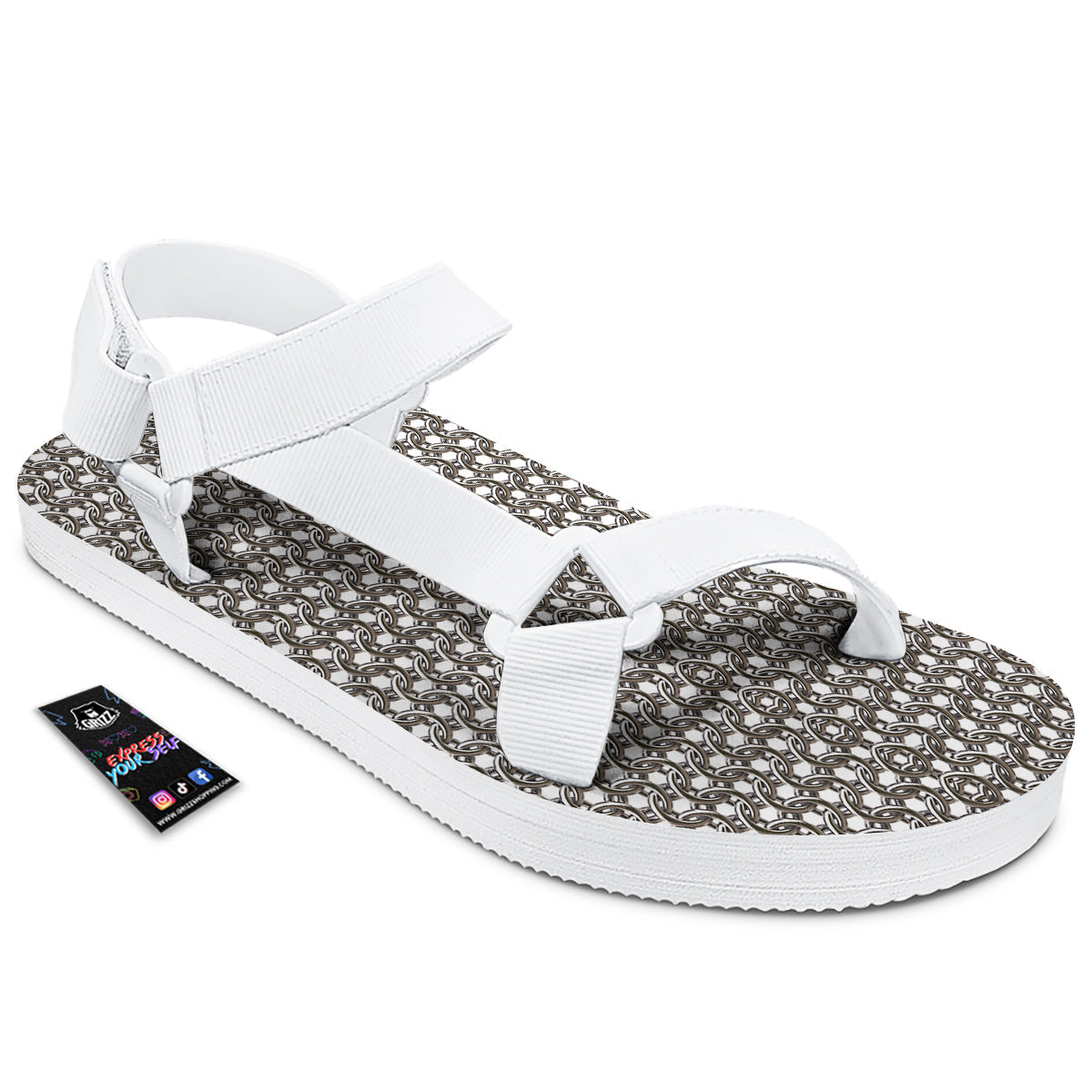 Chainmail Texture Print White Open Toe Sandals-grizzshop