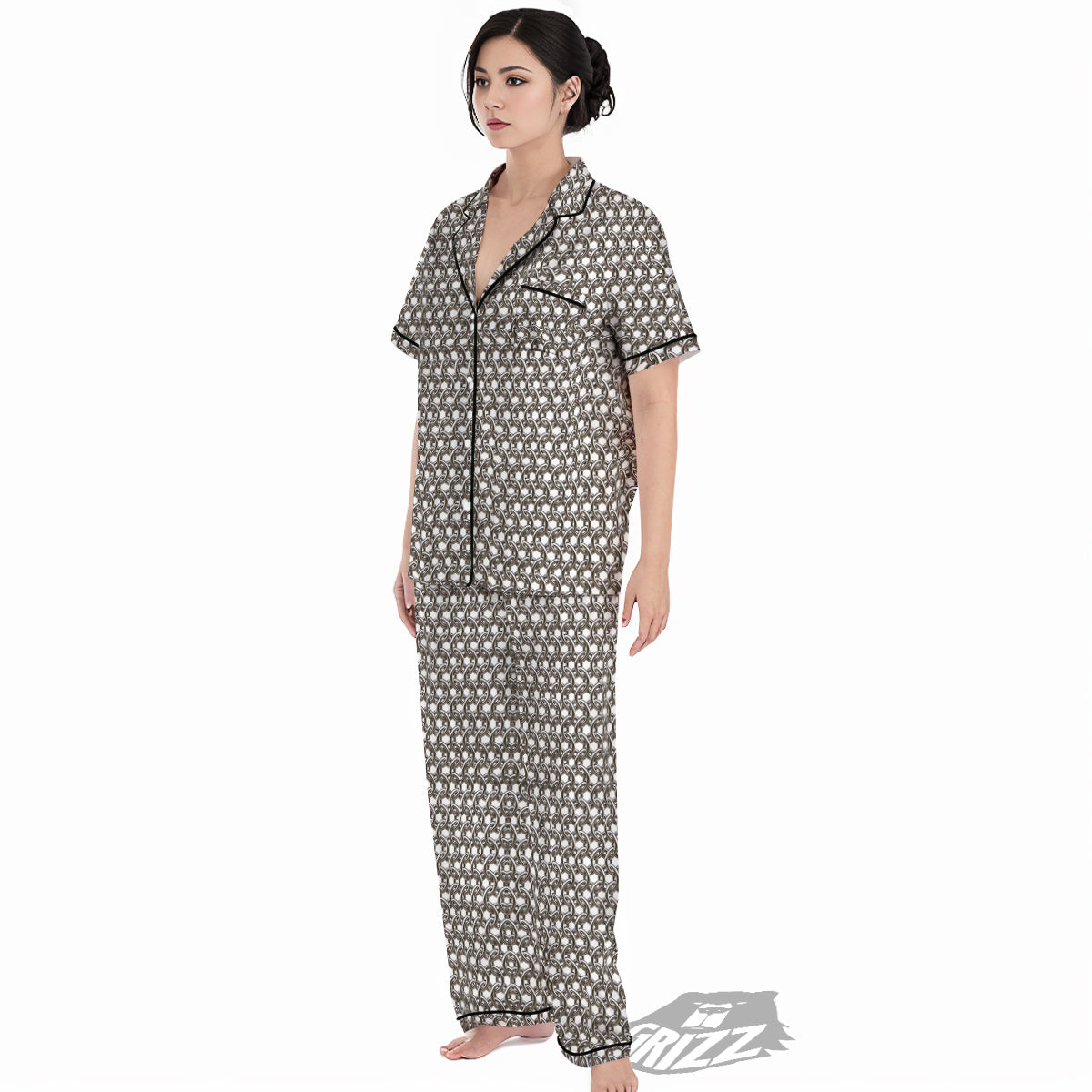 Chainmail Texture Print Women's Pajamas Set-grizzshop