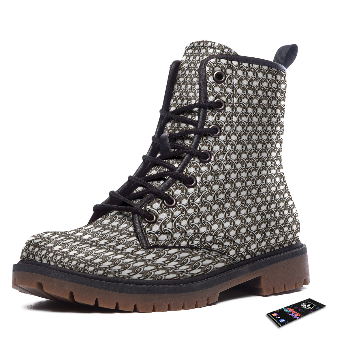 Chainmail Texture Print Work Boots-grizzshop
