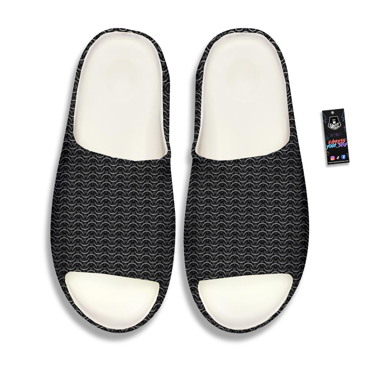 Chainmail Black Print Pattern Sandals-grizzshop