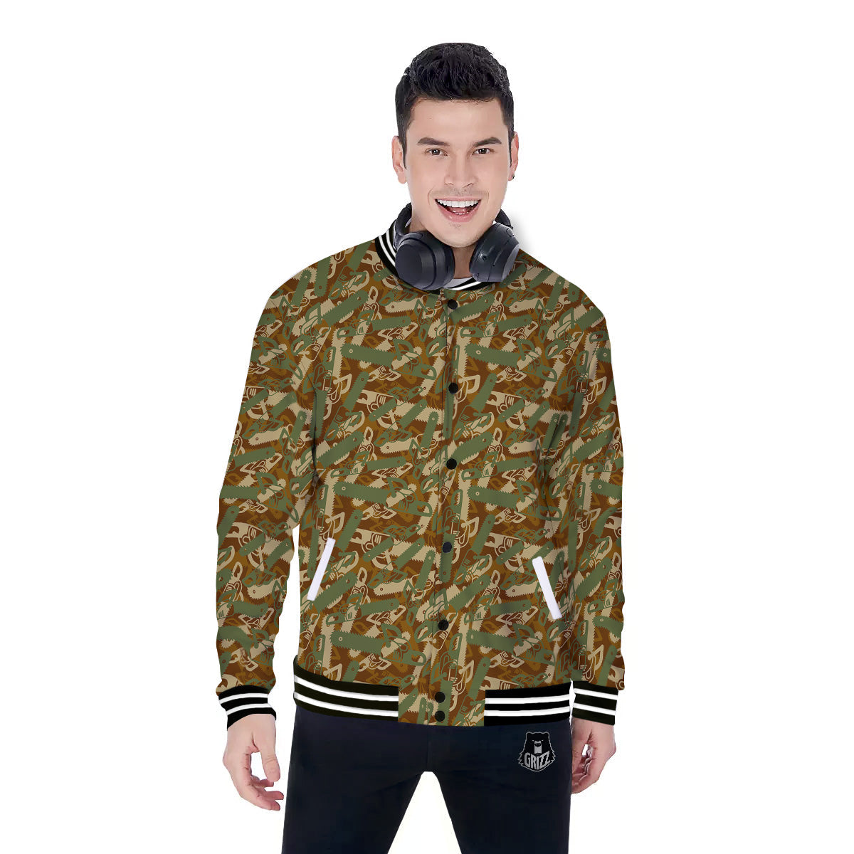 Chainsaw Camo Print Pattern Baseball Jacket-grizzshop