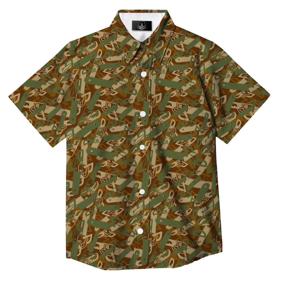 Chainsaw Camo Print Pattern Button Up Shirt-grizzshop
