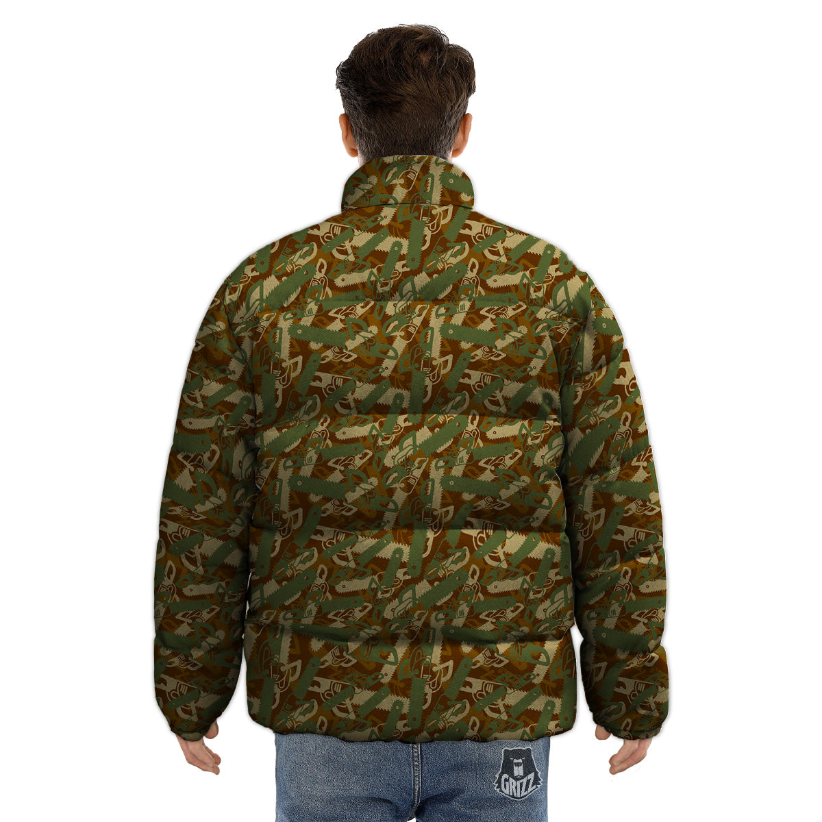 Chainsaw Camo Print Pattern Puffer Jacket-grizzshop